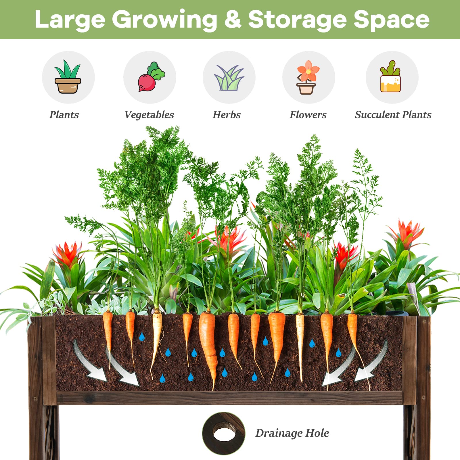 Giantex Planter Raised Bed, Elevated Potted Plant Rack(Brown)