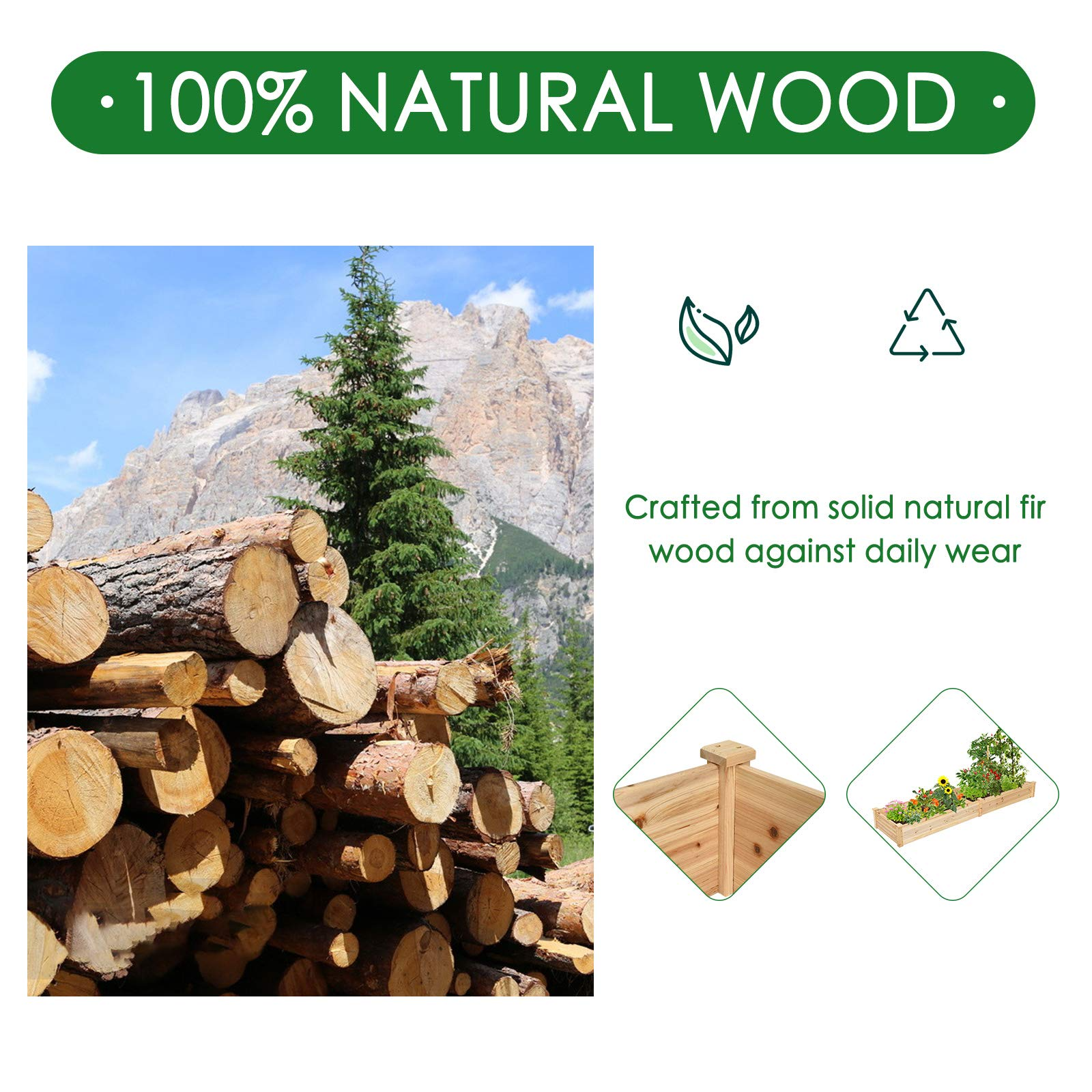 Raised Garden Bed Wood Planter Box, ( 97" x 25" x 10" )