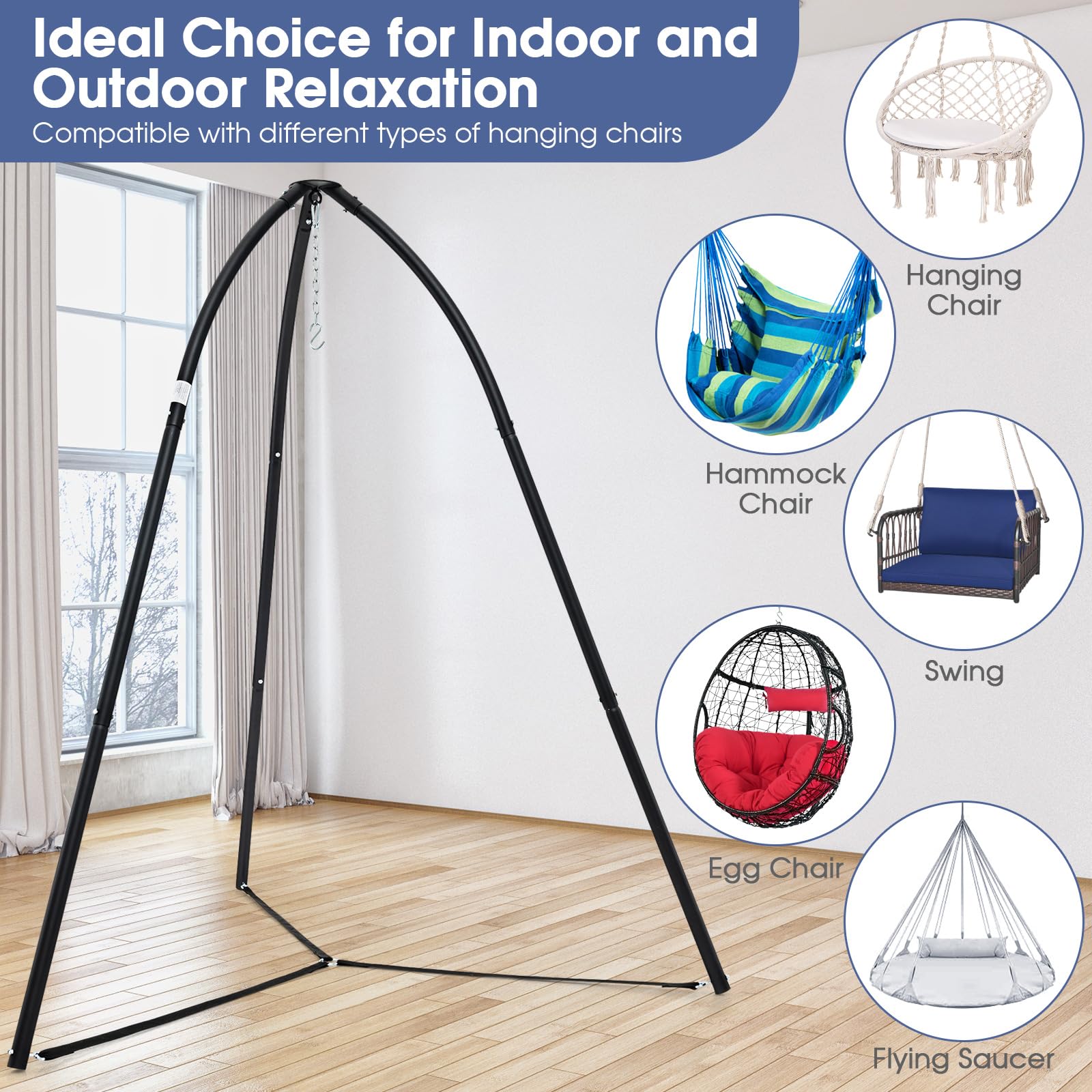 Giantex Metal Hammock Stand for Outside - Tripod Hanging Chair Stand Only, 78” x 86” Indoor Outdoor Swing Stand for Patio