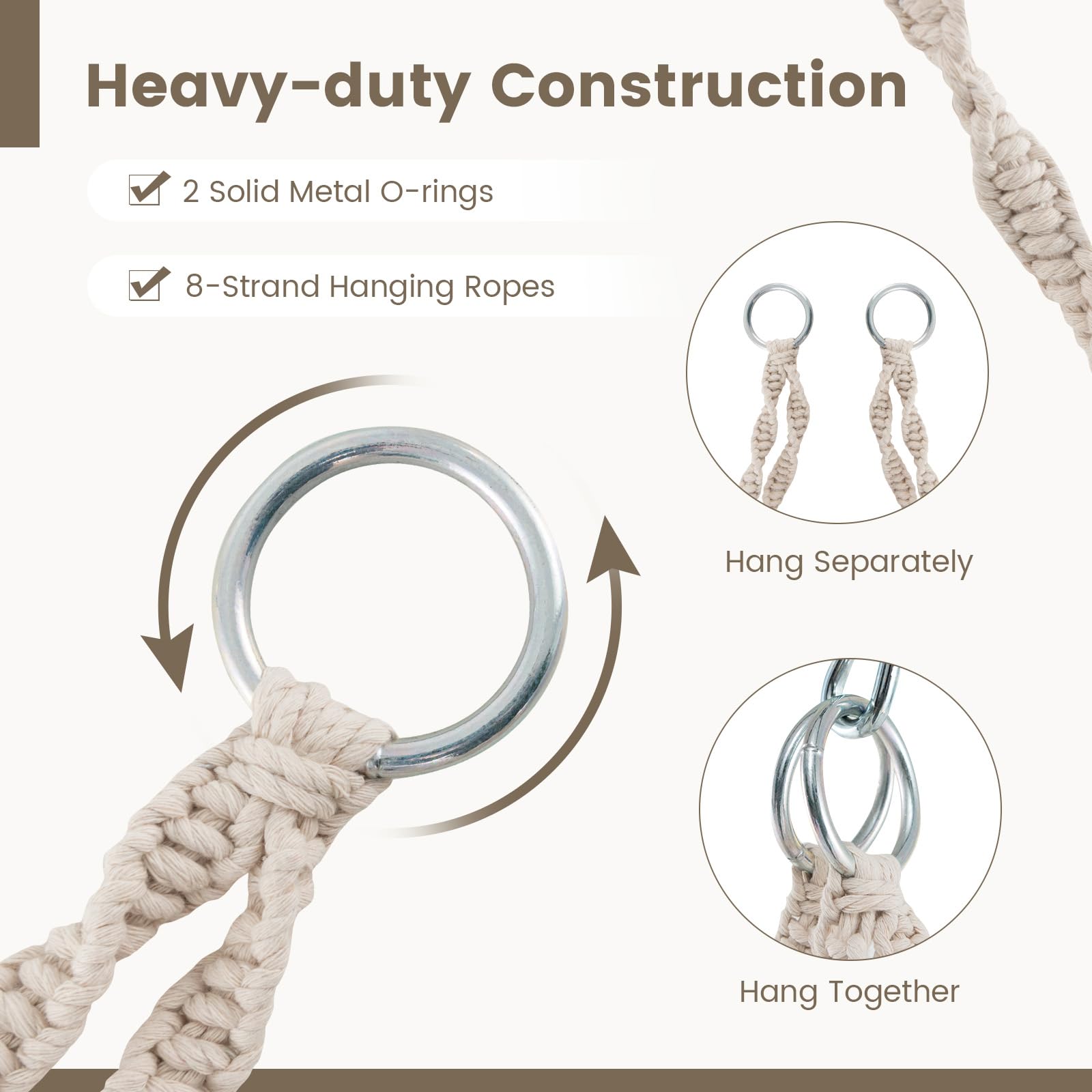 Giantex Hammock Chair, Macrame Hanging Chair with Removable Cushion, Max 440 lbs, Swinging Chair, Beige