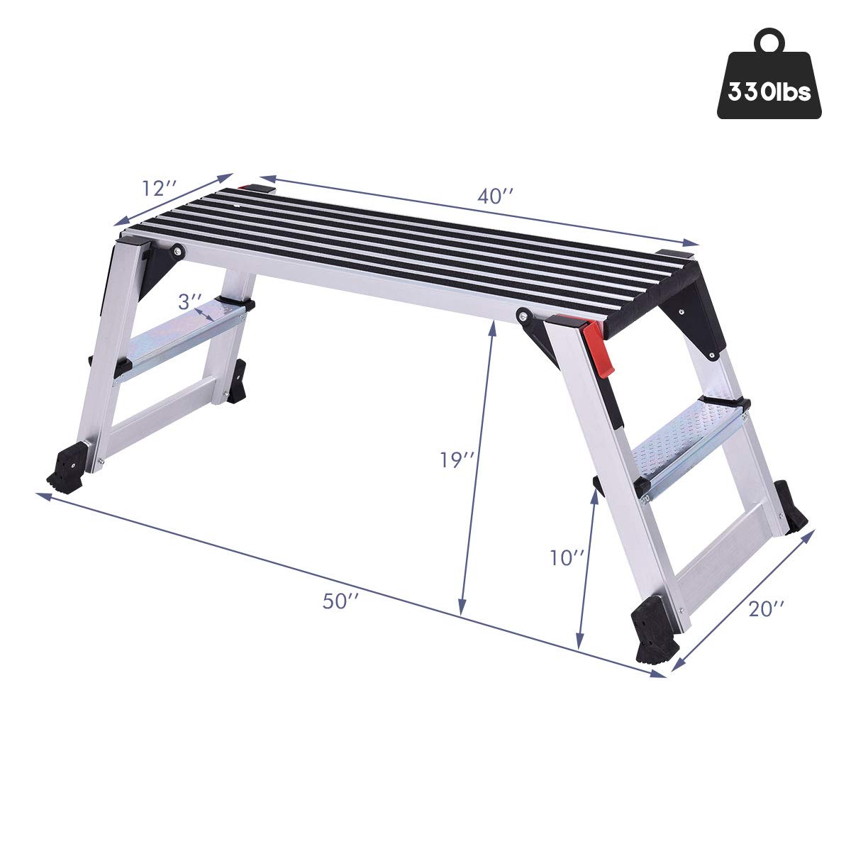 Giantex Aluminum Platform Non-Slip Folding Work Bench Drywall Stool Ladder 330lbs Capacity