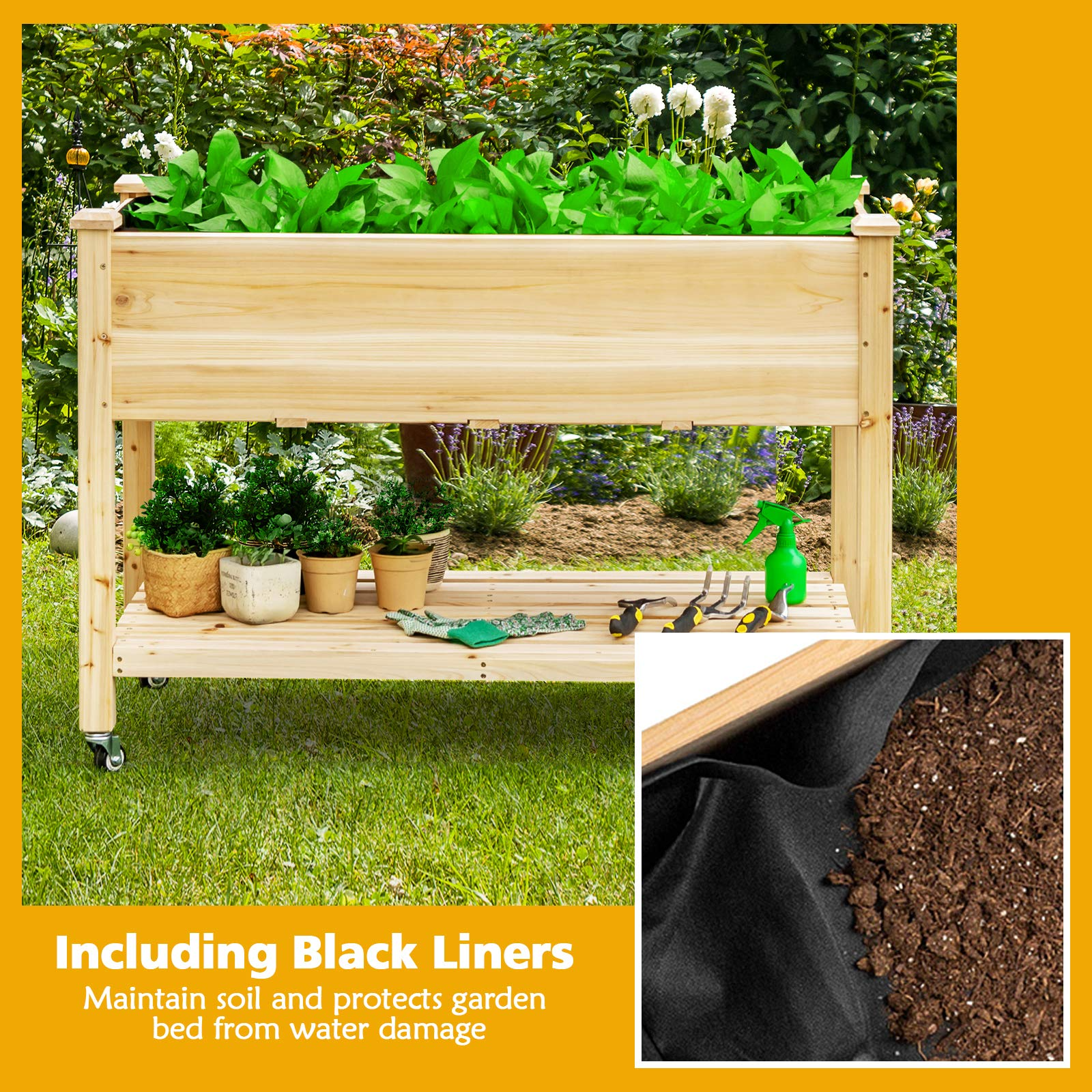 Raised Garden Bed on Wheels, 47.5" L X 23.5" W X 33" H