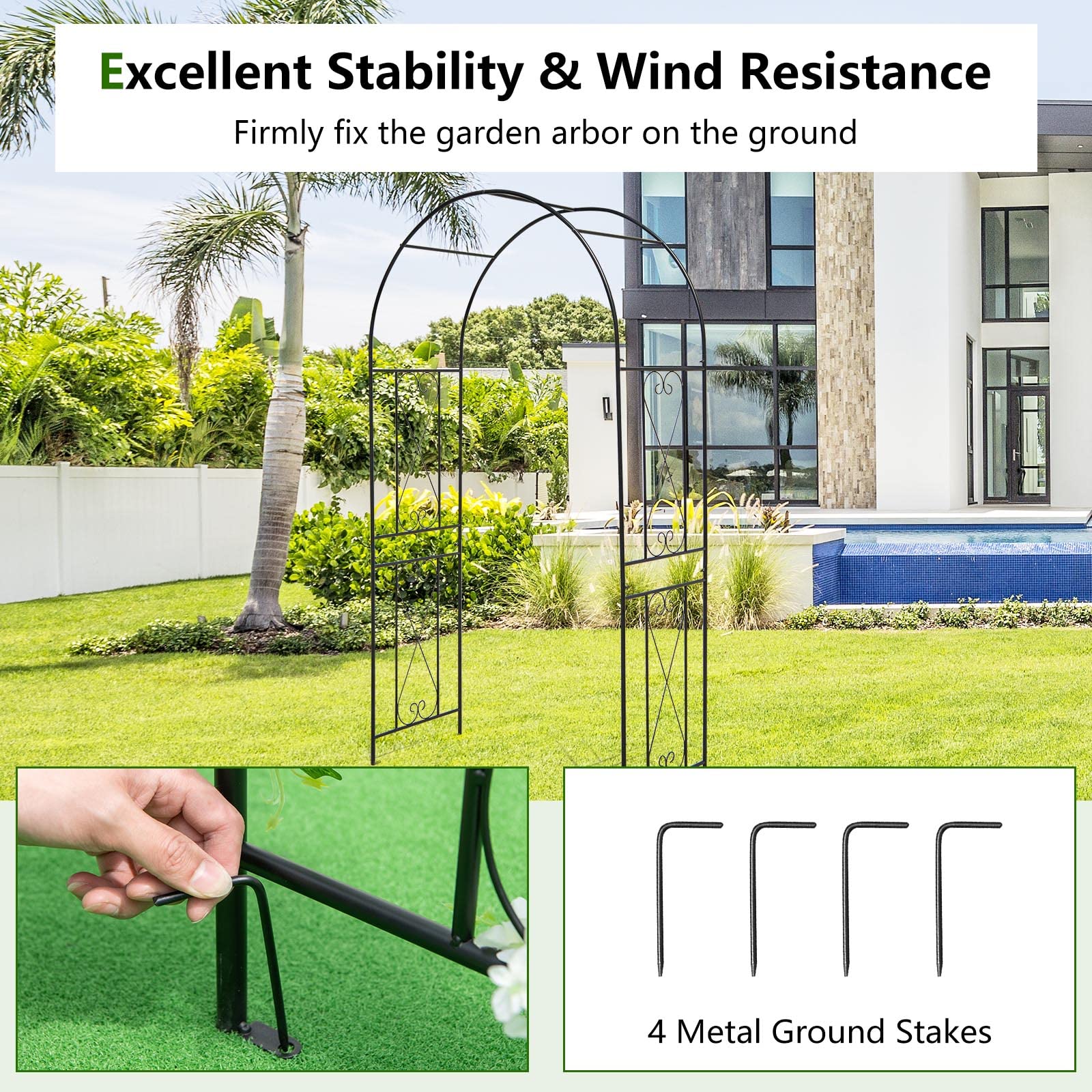 Giantex Garden Arbors Trellises, 7.2FT Metal Garden Arch for Climbing Plants Roses