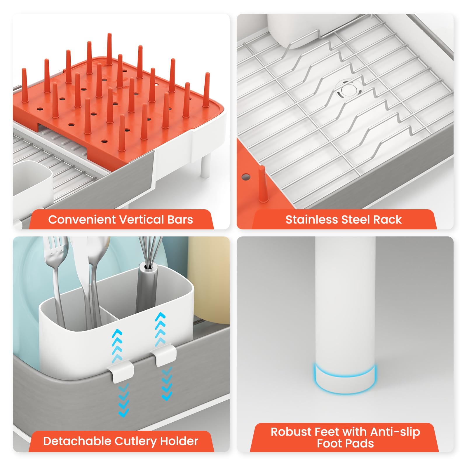 Giantex Expandable Dish Drying Rack - Adjustable Dual-Part Dish Drainer with Detachable Utensil Holder