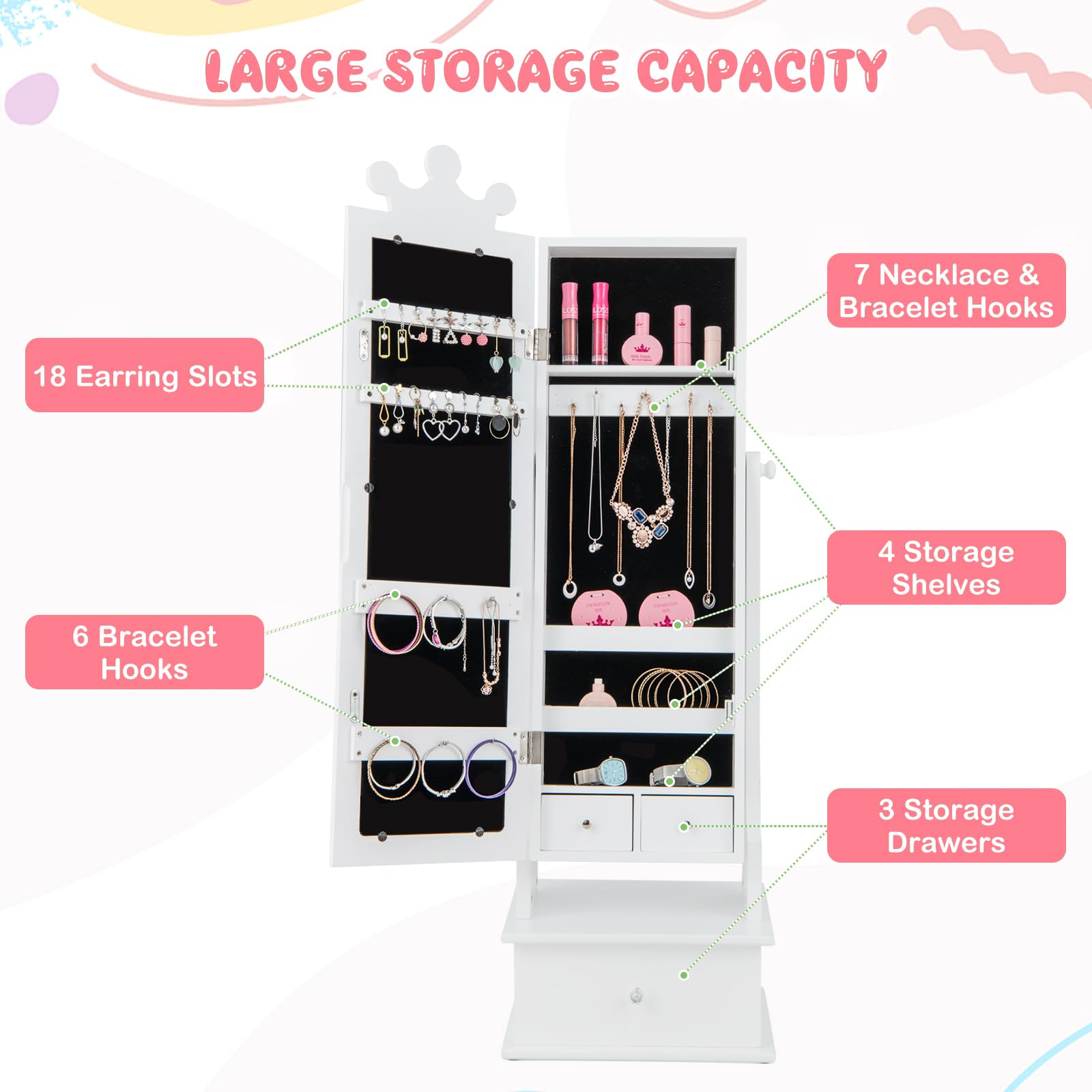 CHARMAID Kids Jewelry Armoire & Adult Jewelry Cabinet Set