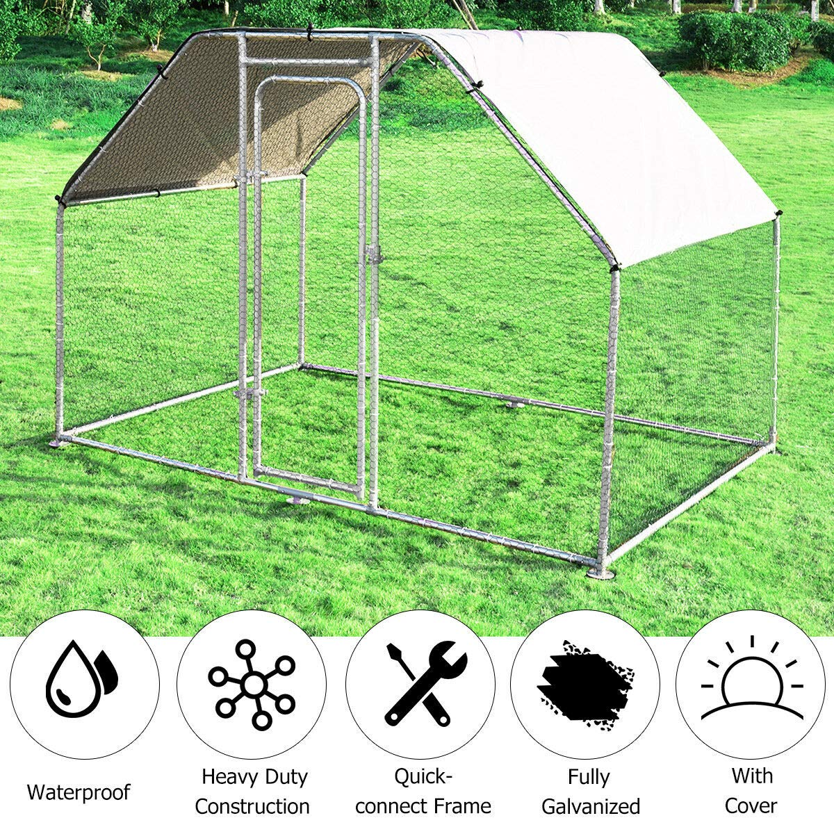 Giantex Large Metal Chicken Coop Walk-in Chicken Coops Hen Run House Shade Cage