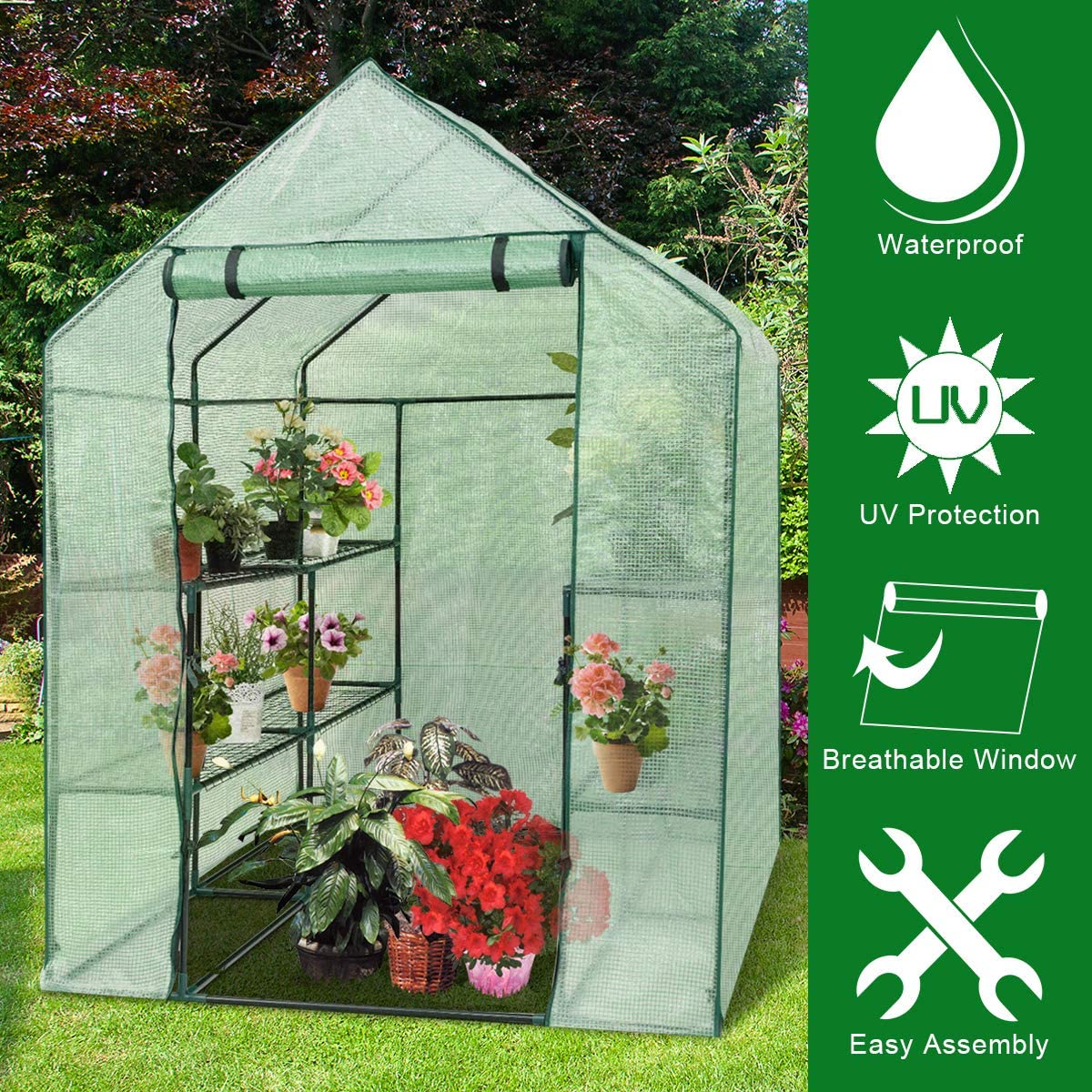 Outdoor Portable Greenhouse Mini Walk in 3 Tiers 8 Shelves Stands