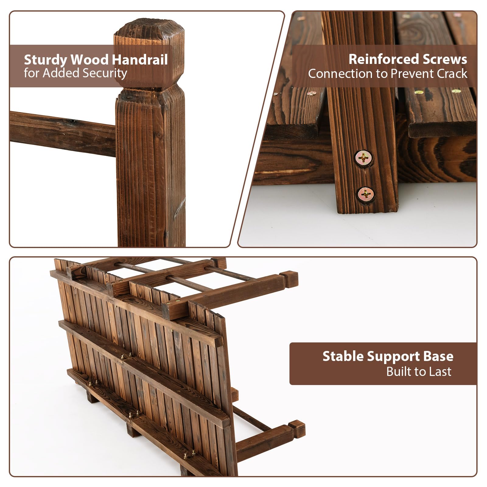 Giantex 5 ft Garden Bridge - Stained Wood Arc Footbridge Walkway