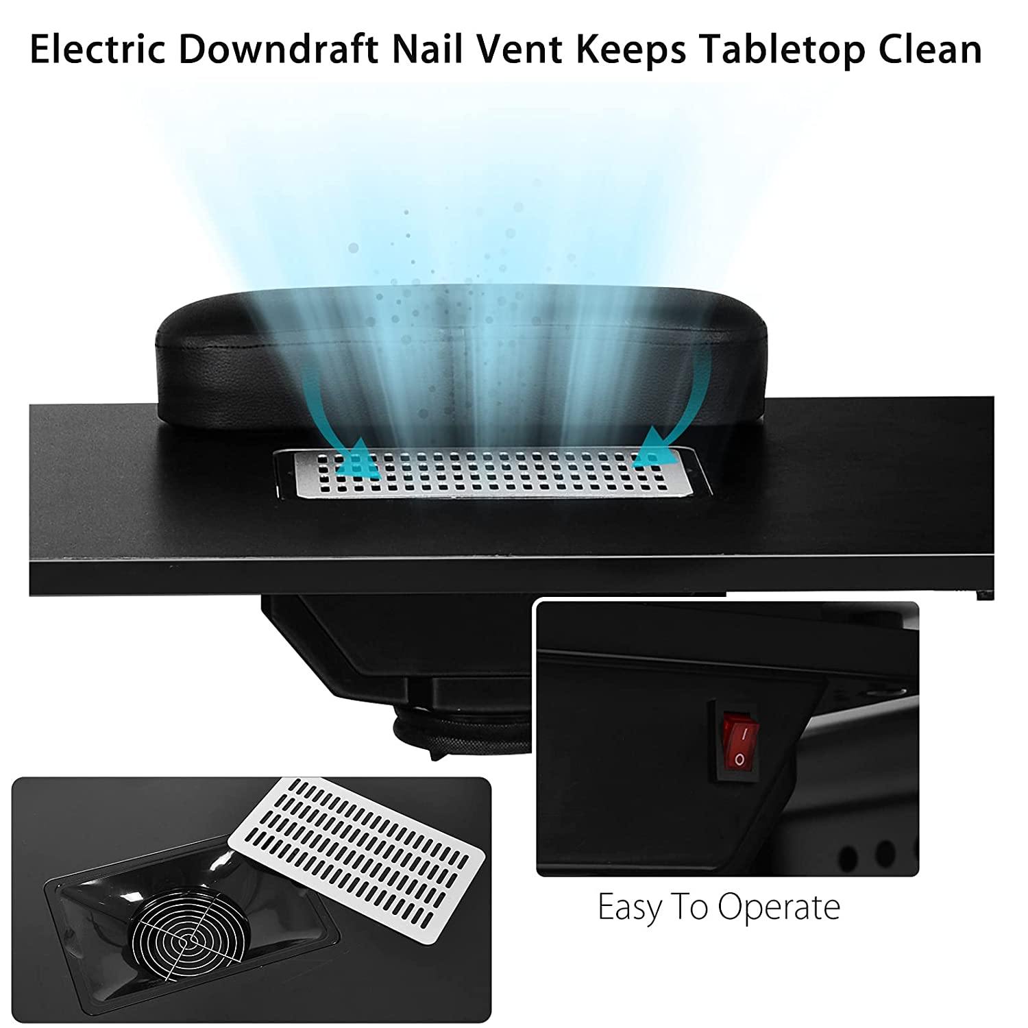 Nail Desk Manicure Table Steel Frame Nail Tables for Technician (Pure Black)