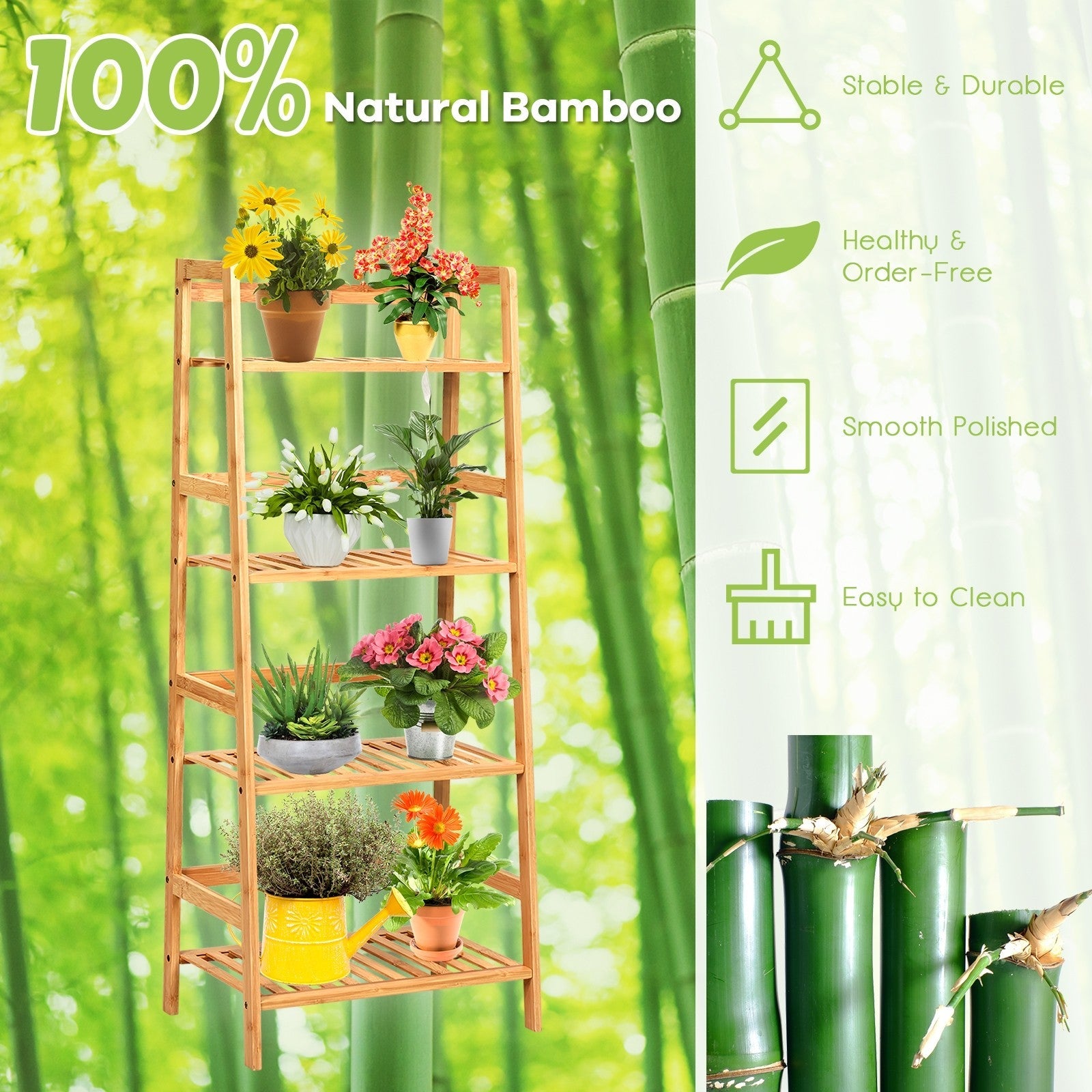 4-Tier Ladder Shelf Plant Stand | Bamboo Flower Pots Holder