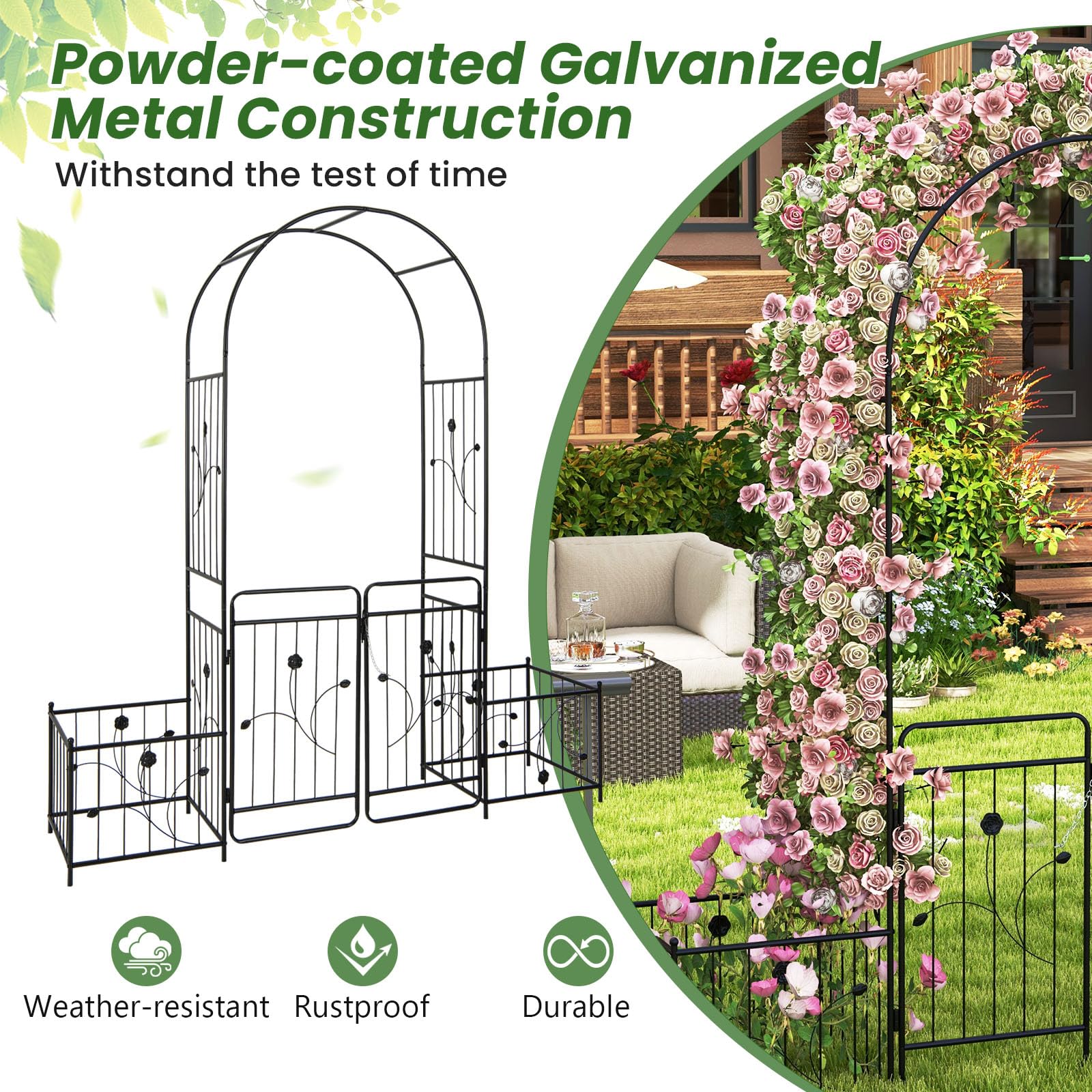 Giantex Garden Arch with Planter - 87 inch Metal Garden Arbor with Gate