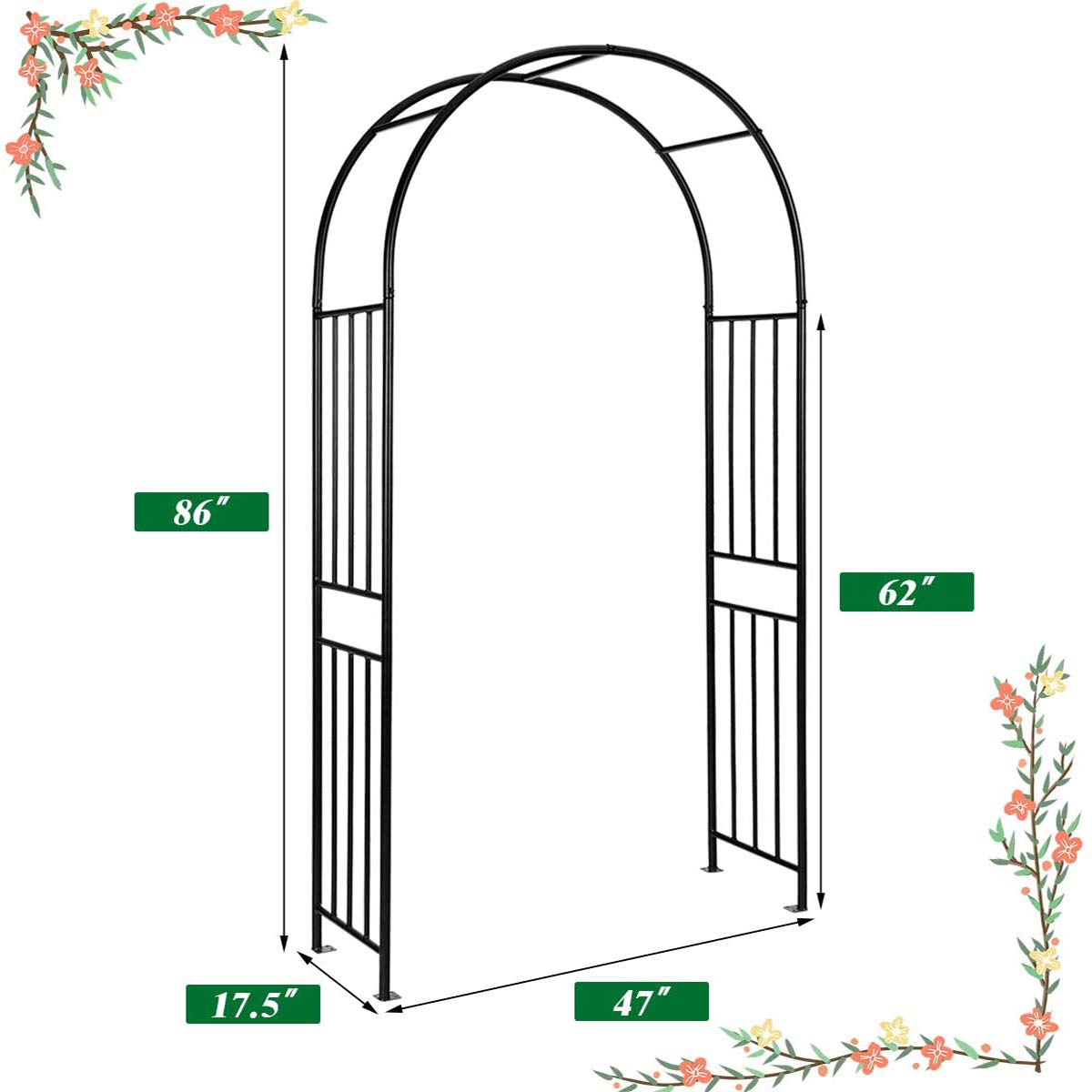 Giantex 7.2Ft Garden Arch, Outdoor Steel Arbor w/Stakes