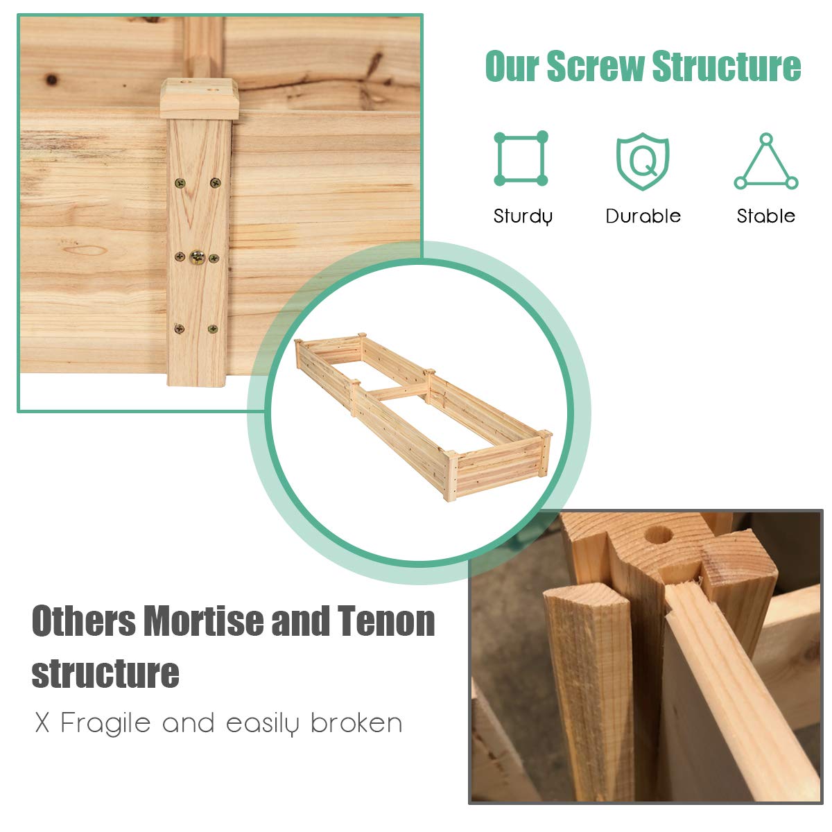 Raised Garden Bed Wood Planter Box, ( 97" x 25" x 10" )