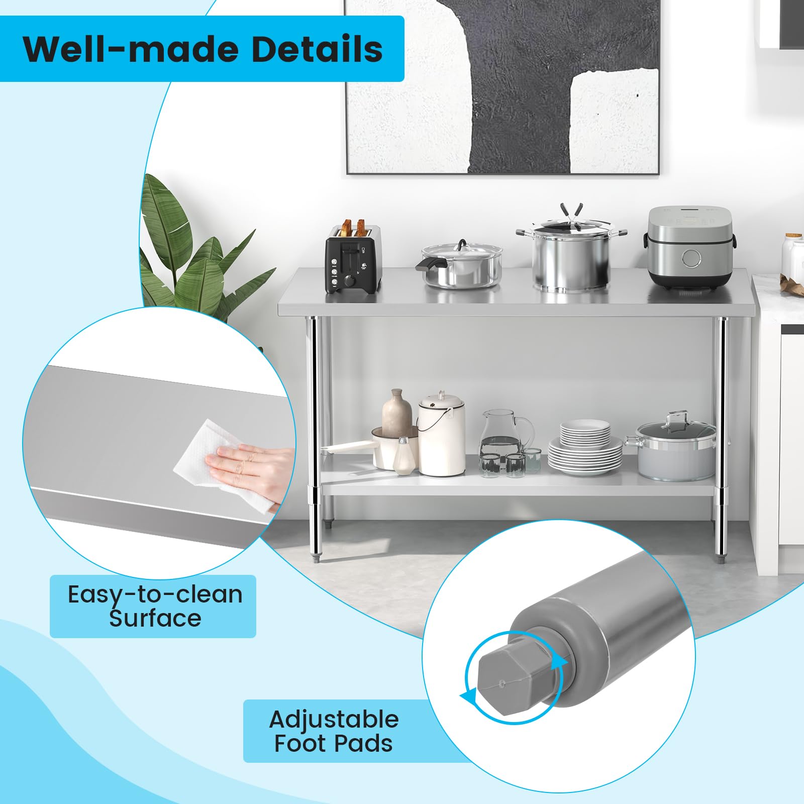 Giantex Stainless Steel Table, 24 x60 Inches Commercial Work Table with Adjustable Undershelf and Foot Pads