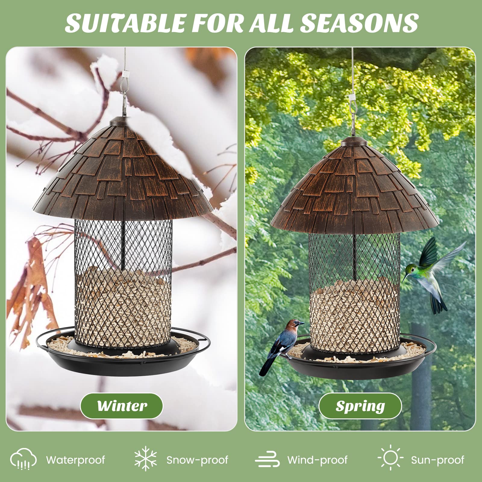 Giantex Bird Feeder, Hanging Wild Bird Feeders with Squirrel Proof Metal Mesh