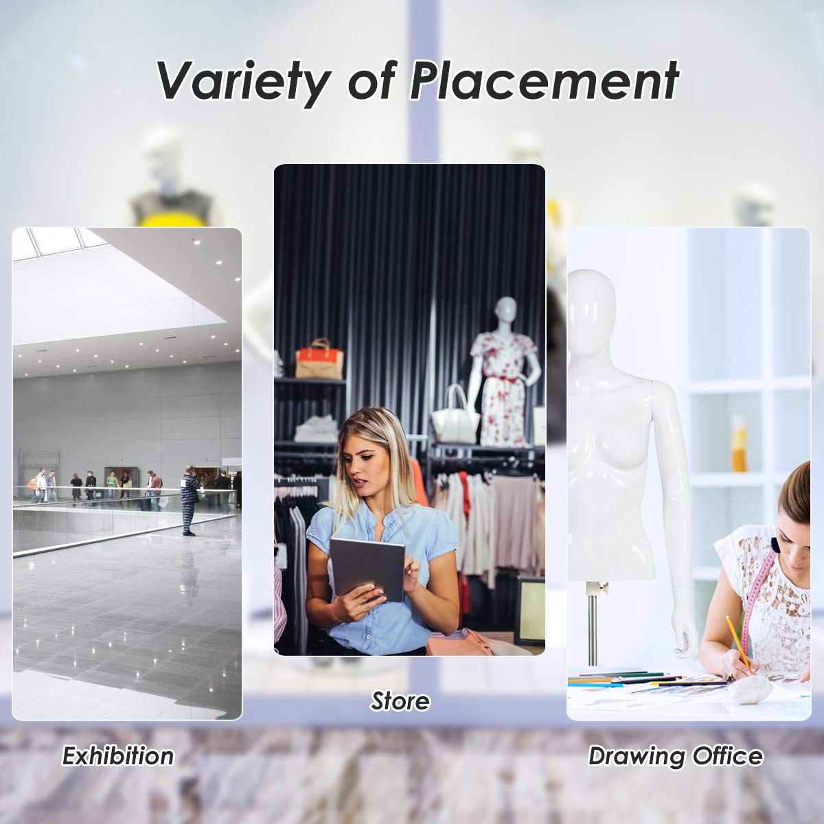 Female Mannequin Torso Adjustable Height Detachable Arms Dress Form