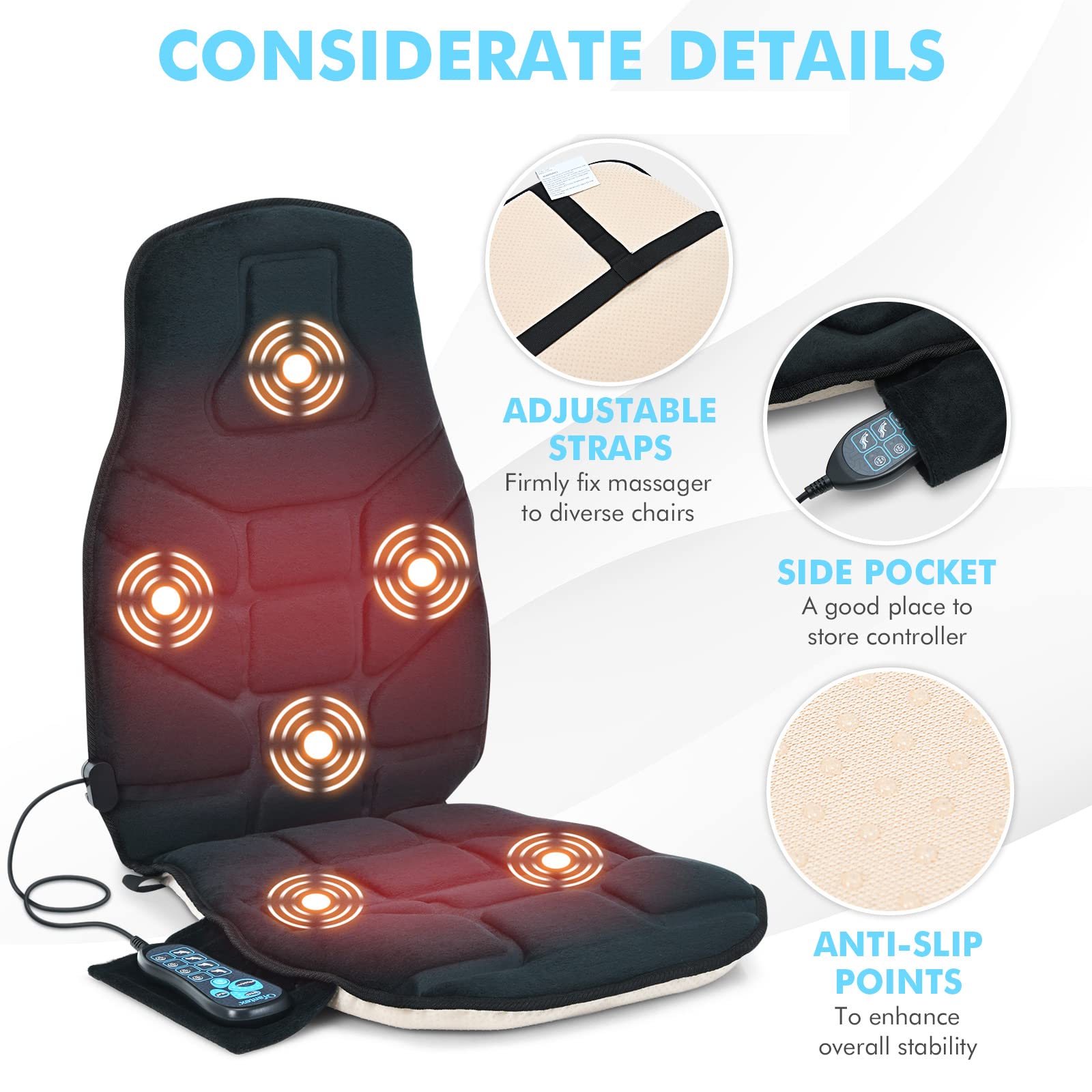 Giantex Memory Foam Massage Seat Cushion, Back Massager with 6 Vibration Massage Nodes & 2