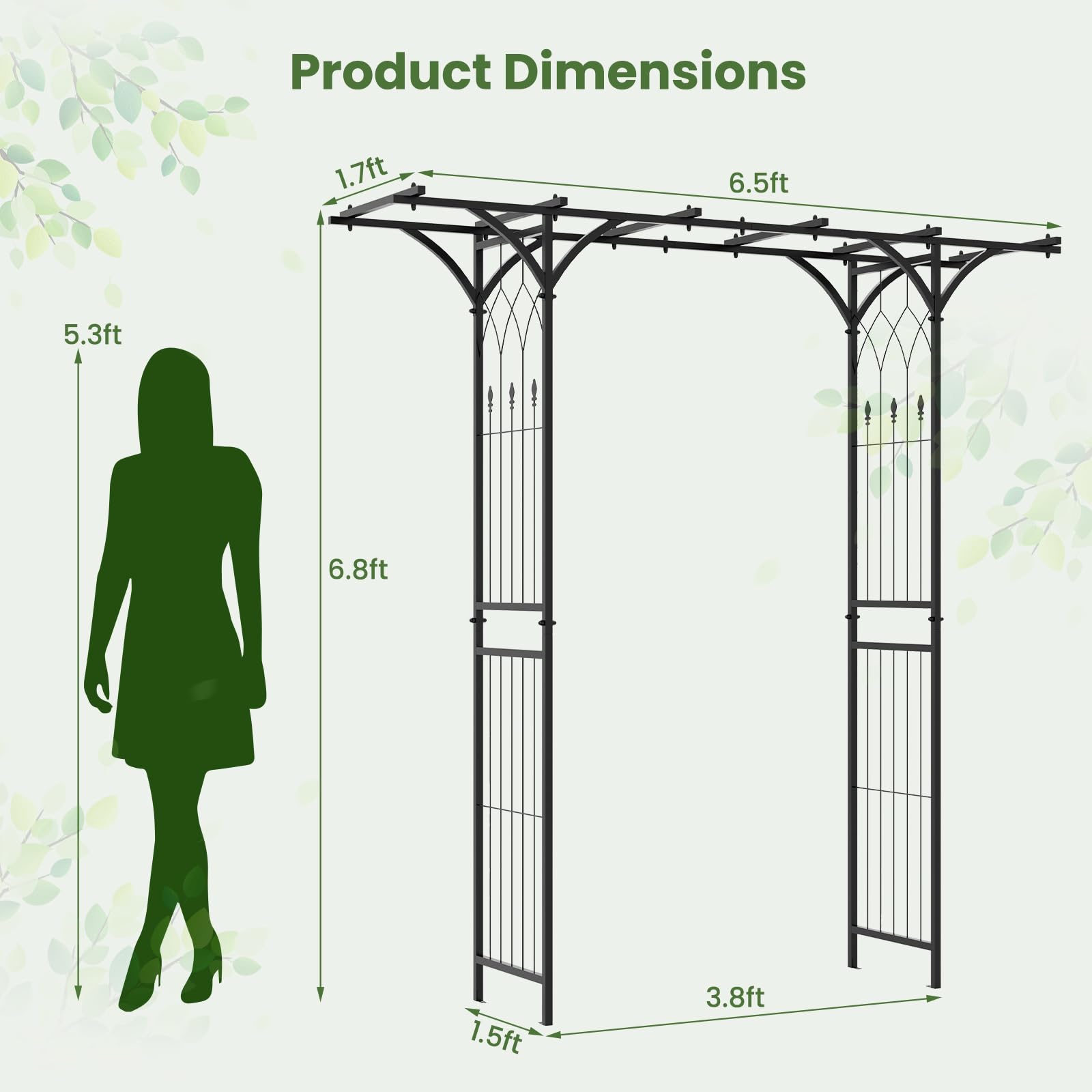 Giantex Garden Arch Trellis, Wedding Arbor for Ceremony Party, 79''W x 81''H, Metal Garden Arbor for Climbing Plants Rose