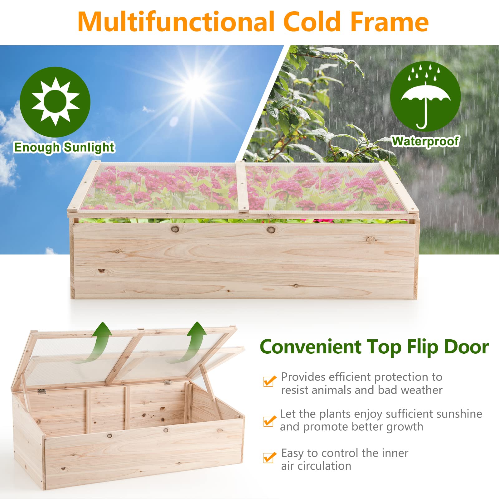Giantex Wood Cold Frame, Mini Garden Greenhouse, Transparent Flip Top Lid(Farmhouse)