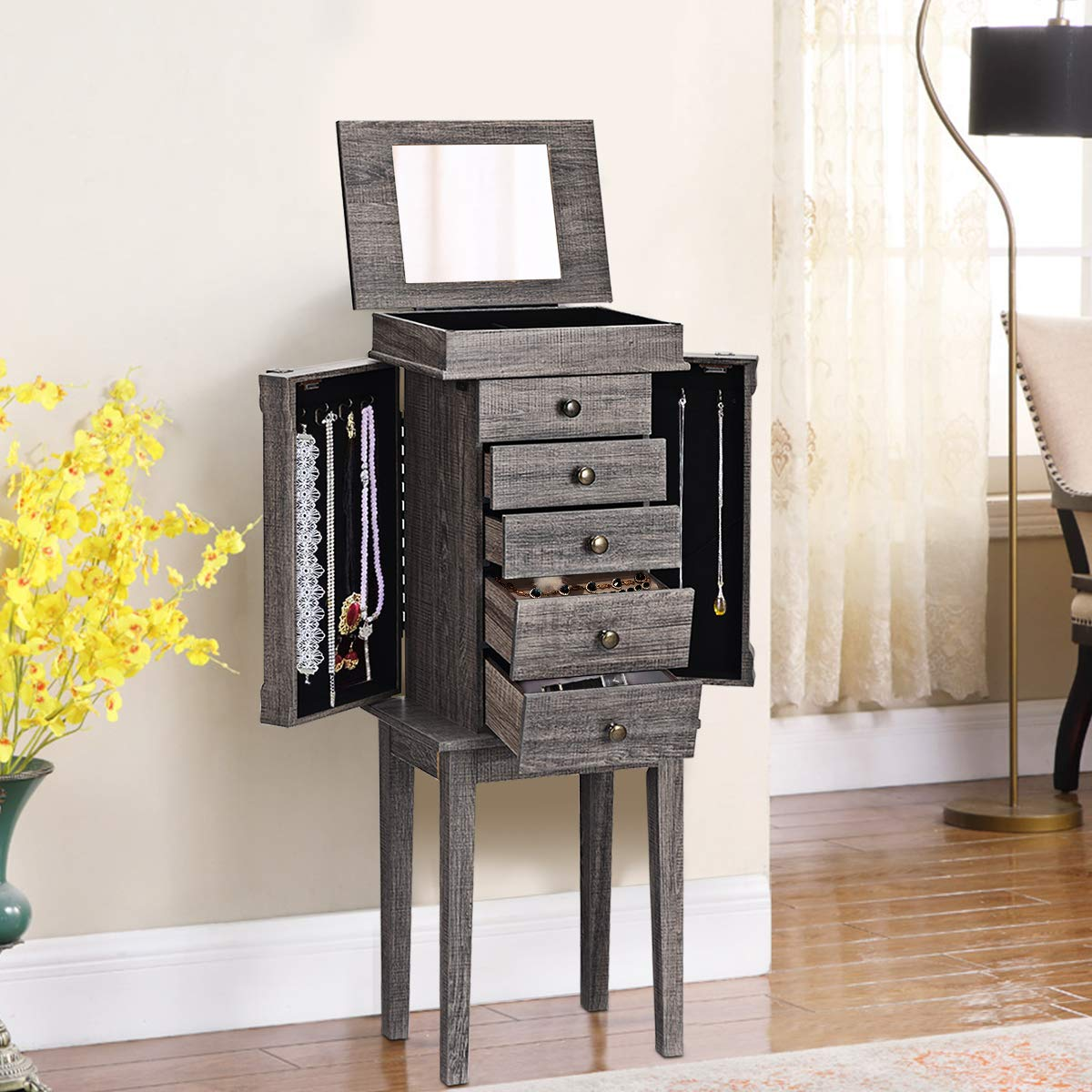 CHARMAID Jewelry Cabinet Armoire with 5 Drawers