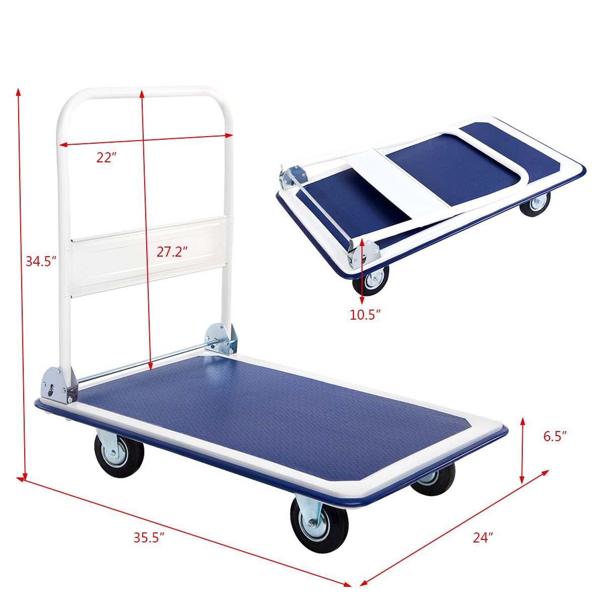 Giantex 5 660lbs Platform Cart Dolly Folding Foldable Moving Warehouse Push Hand Truck, Blue, 35.5inch x 24inch (Baseboard)