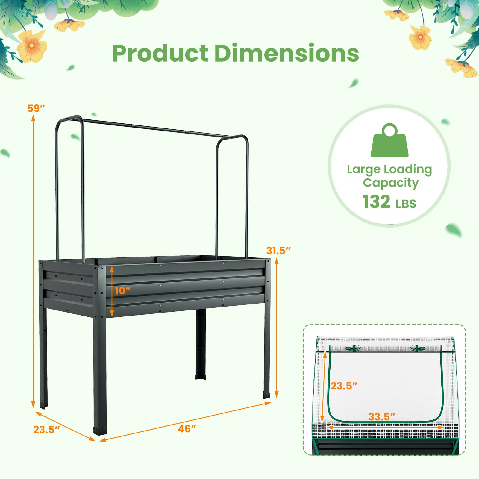 Giantex 3-in-1 Raised Garden Bed with Greenhouse Cover & Trellis Rope, 46”x23.5”x59” Raised Bed for Flower Herb Vegetable
