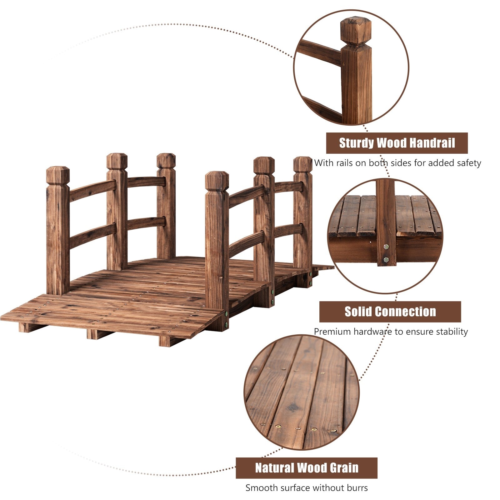Giantex 5 Ft Wooden Garden Bridge, Stained Wood/Natural Wood Garden Bridge