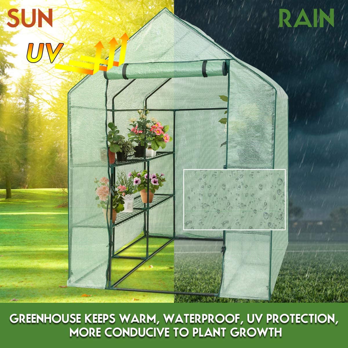 Outdoor Portable Greenhouse Mini Walk in 3 Tiers 8 Shelves Stands
