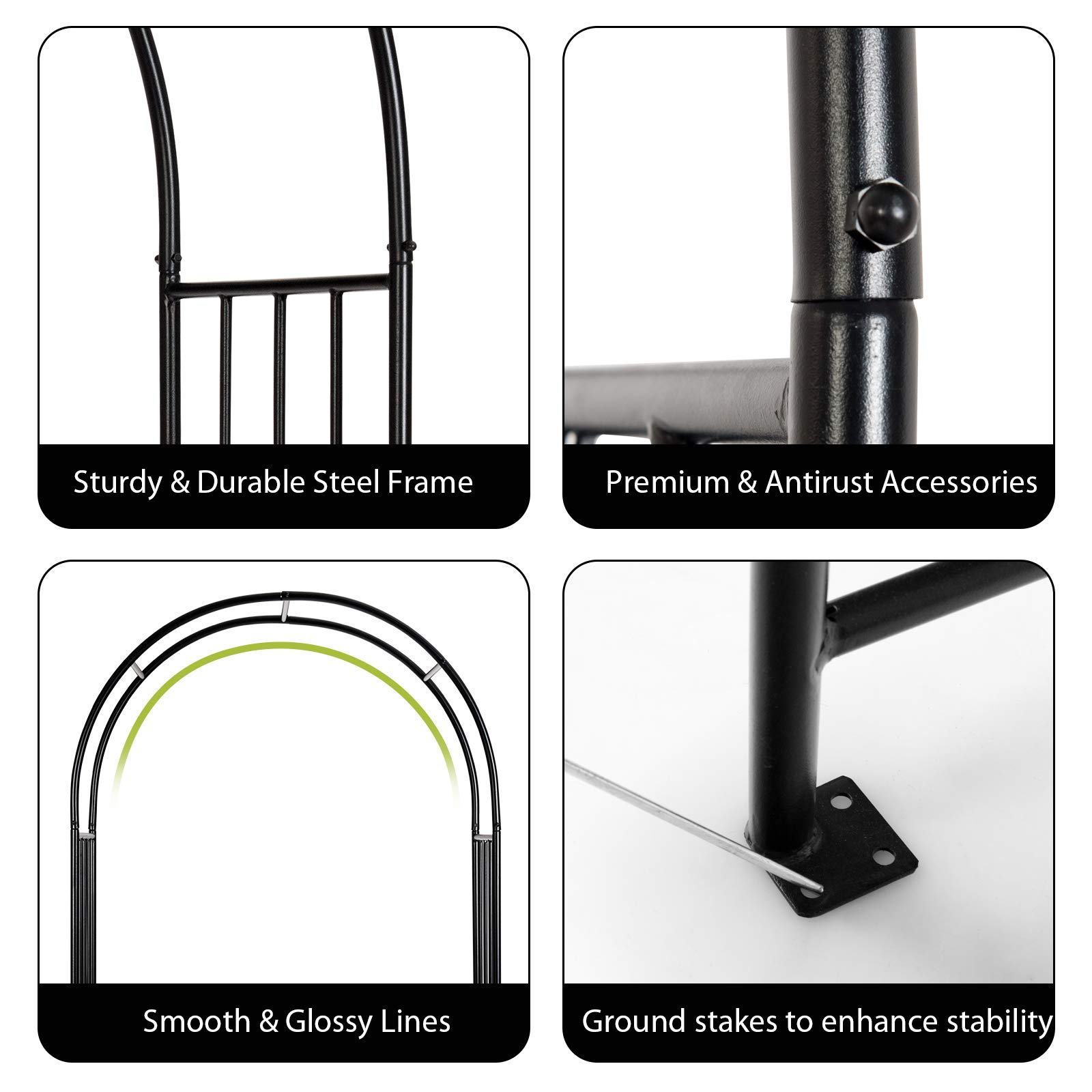 Giantex 7.2Ft Garden Arch, Outdoor Steel Arbor w/Stakes