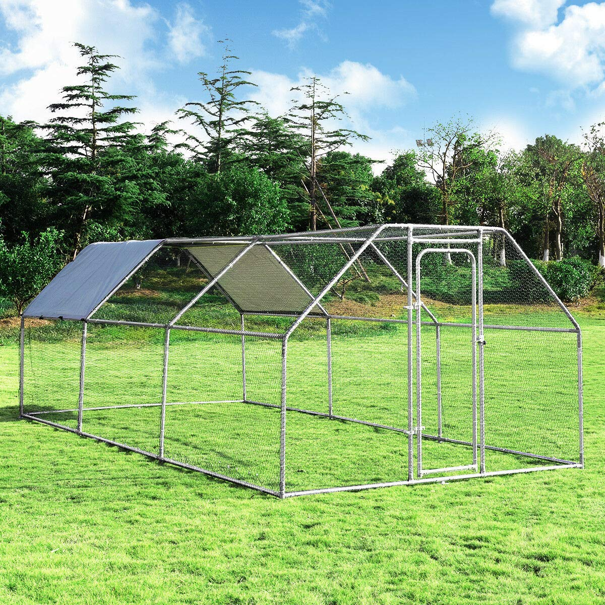 Giantex Large Metal Chicken Coop Walk-in Chicken Coops Hen Run House Shade Cage with Waterproof and Anti-Ultraviolet Cover for Outdoor Backyard