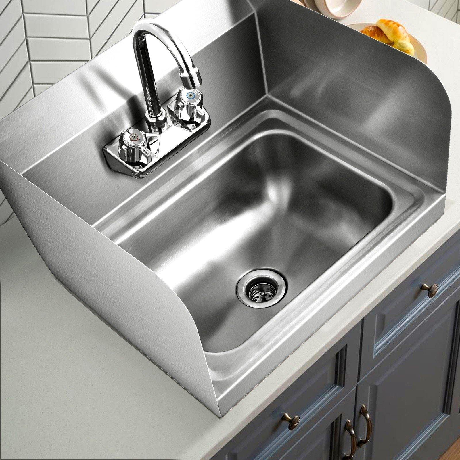 Giantex Stainless Steel Hand Washing Sink, Wall Mount Hand Sink w/ Faucet, 17" x 15"