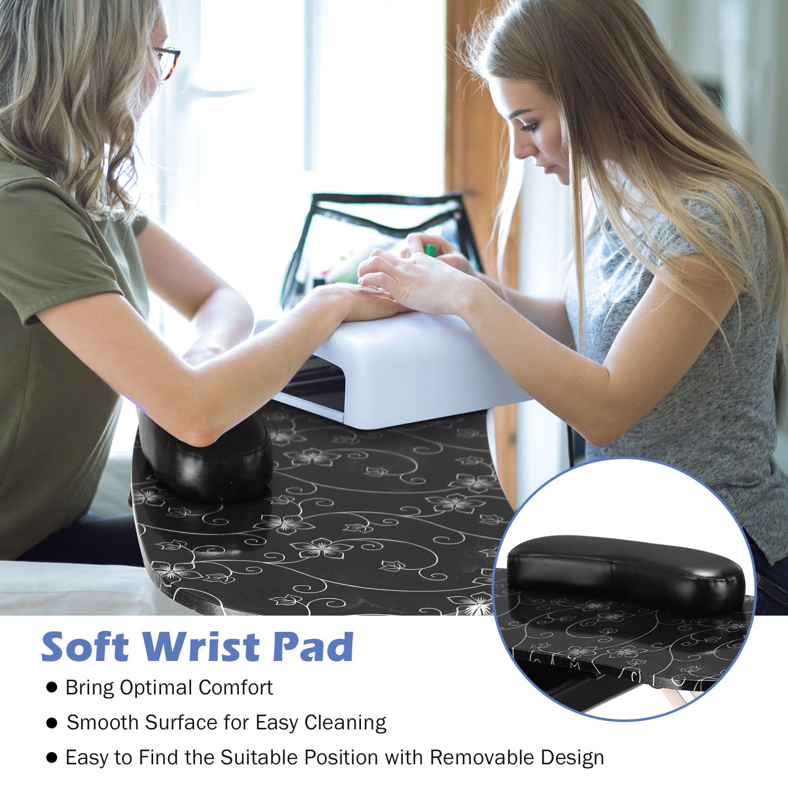 Foldable Nail Table Workstation with Lockable Wheels