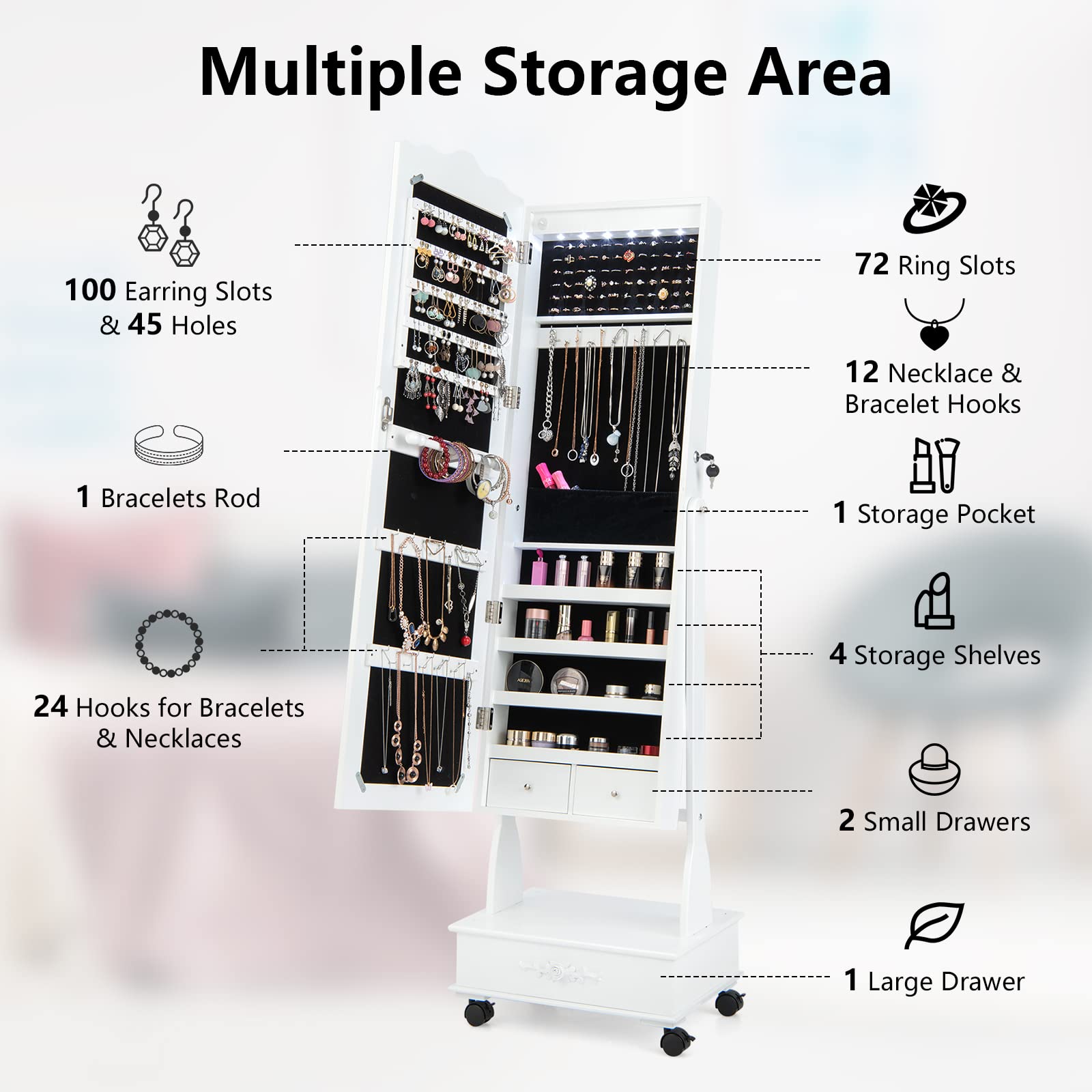 CHARMAID Kids Jewelry Armoire & Adult Jewelry Cabinet Set