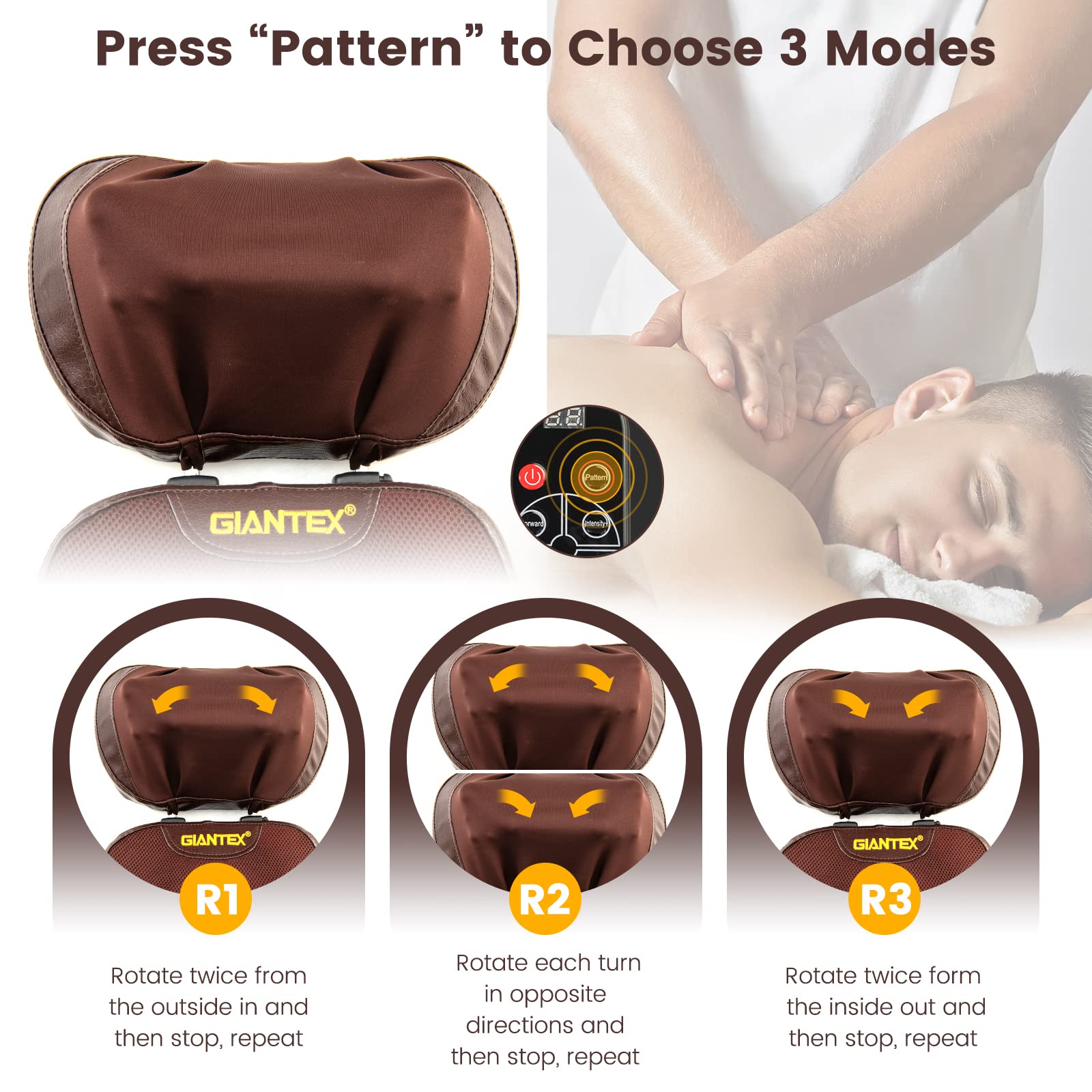 Giantex Back Massager Chair Pad - Chair Massager with Adjustable Neck Pillow, 3 Speeds & 3-Level Timer, Brown