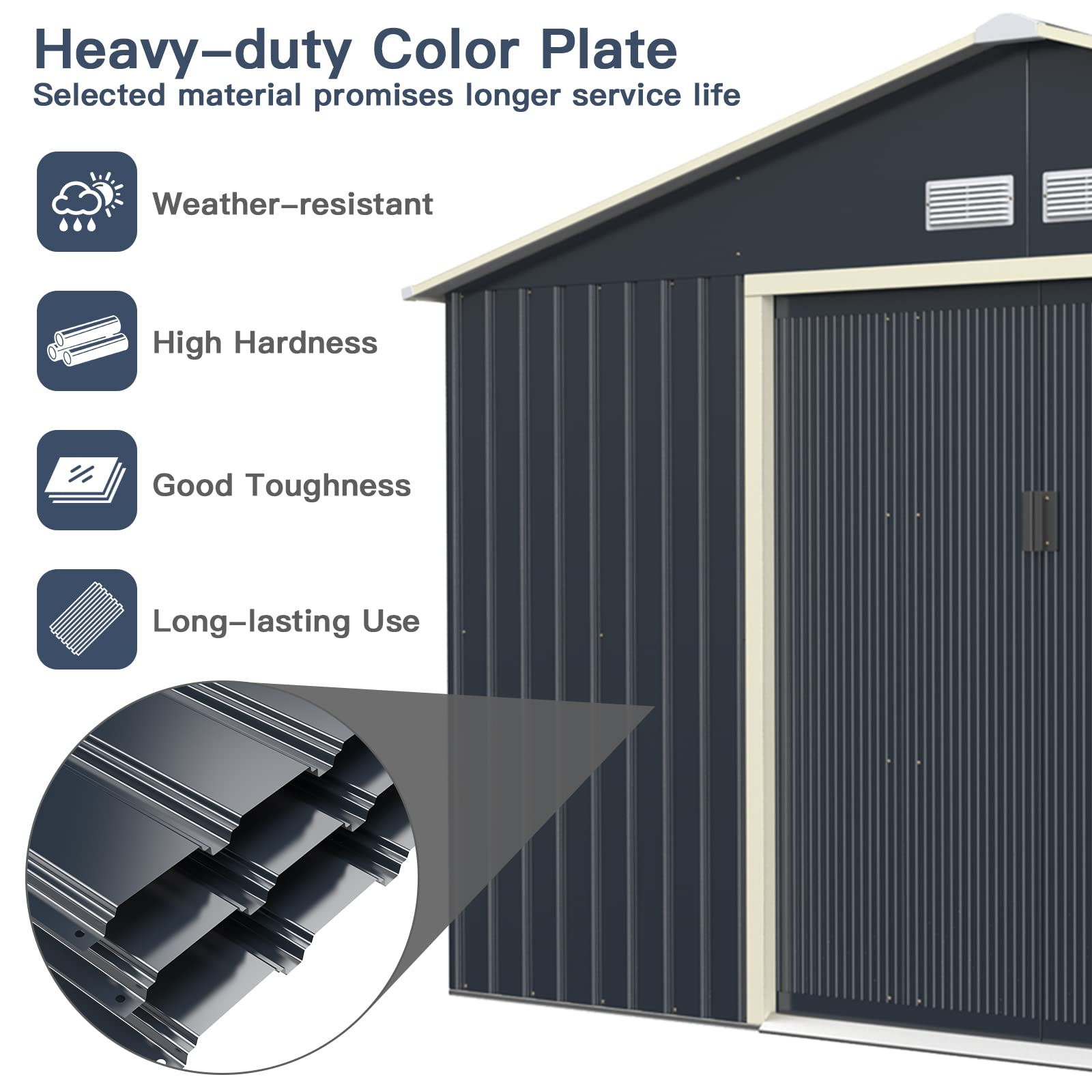 Outdoor Storage Shed with Double Sliding Door