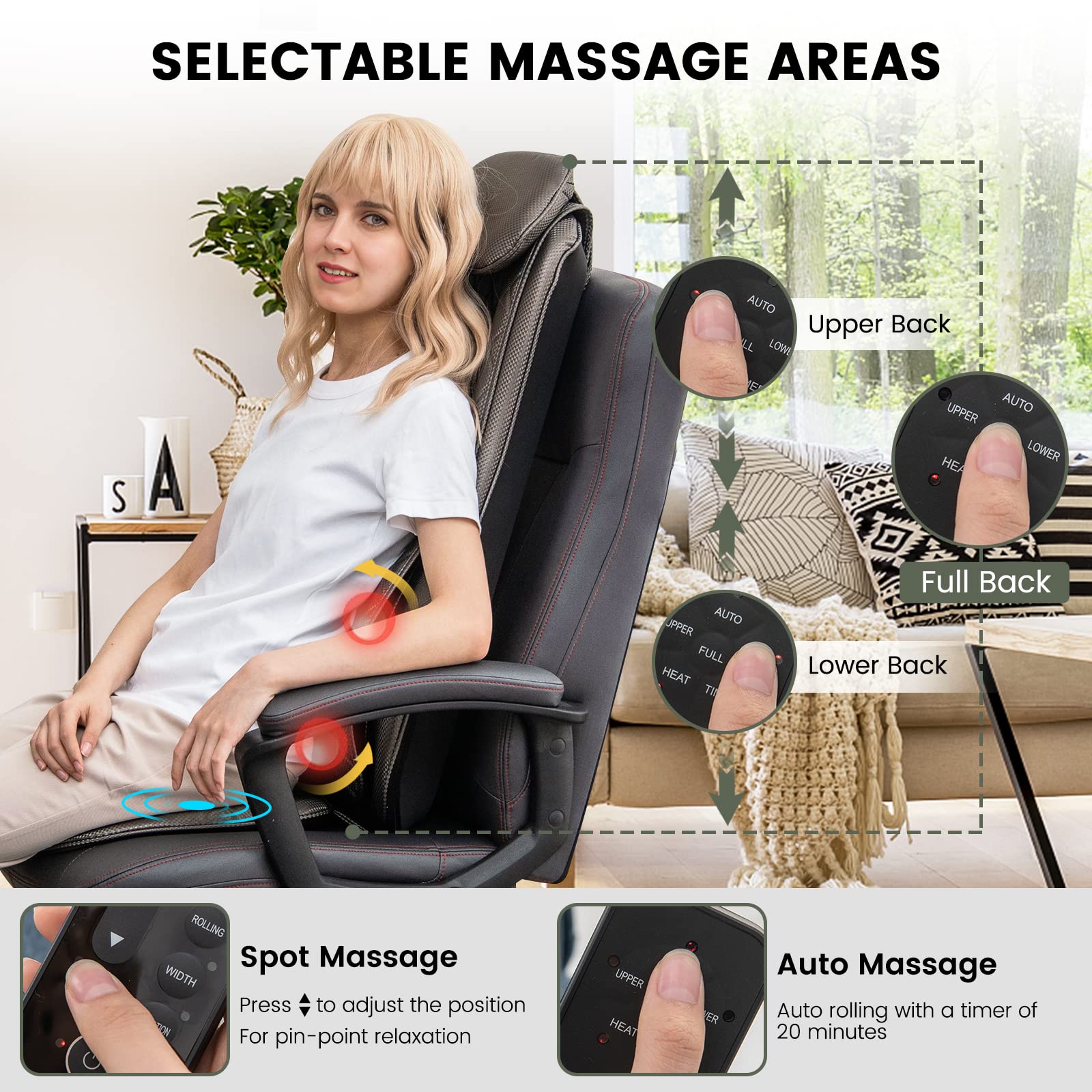 Giantex Back Massager Chair Pad - Massage Seat Cushion with Heat & Vibration