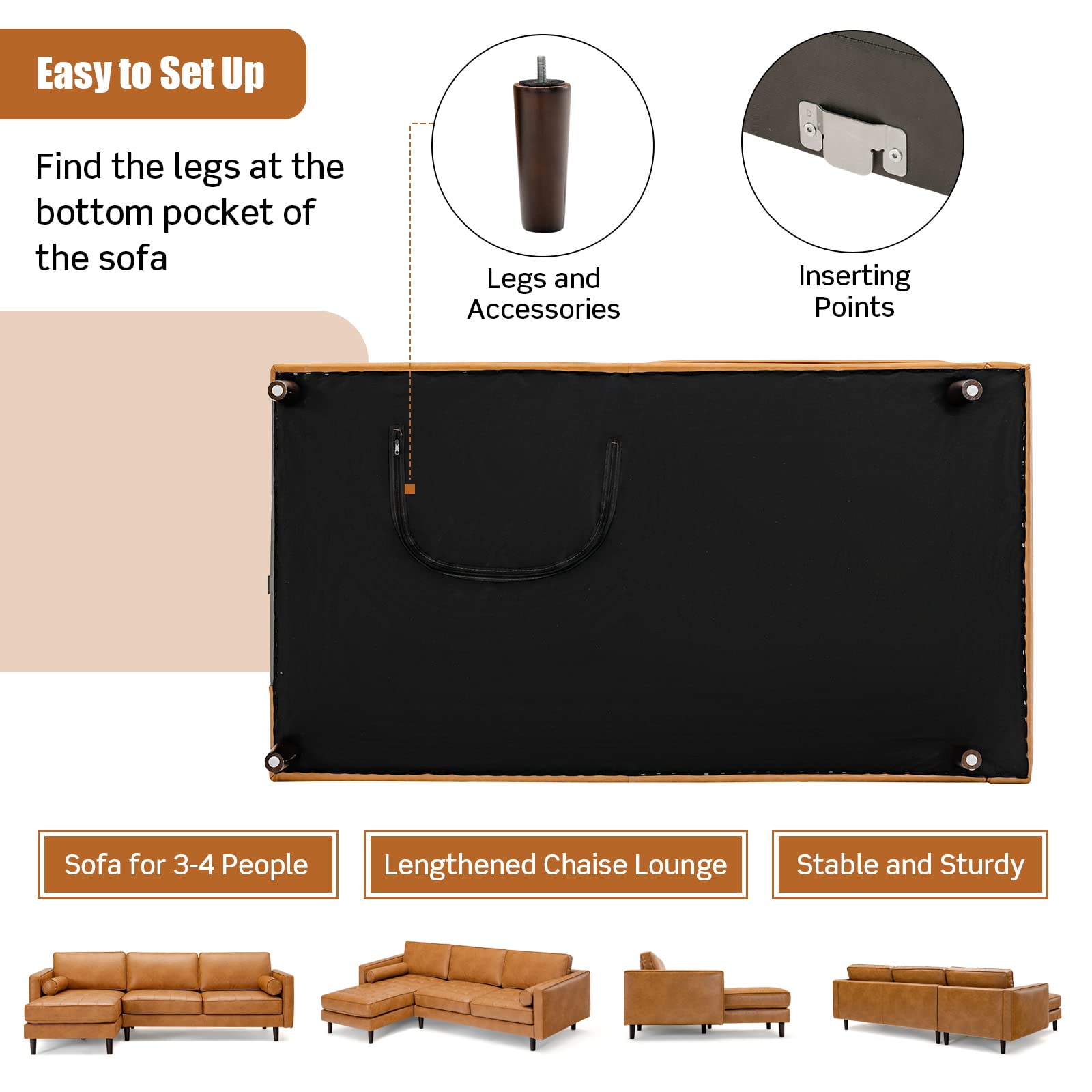 Giantex Sectional Sofa Couch with Chaise Lounge, L-Shaped 3-Seat Sofa Sleeper