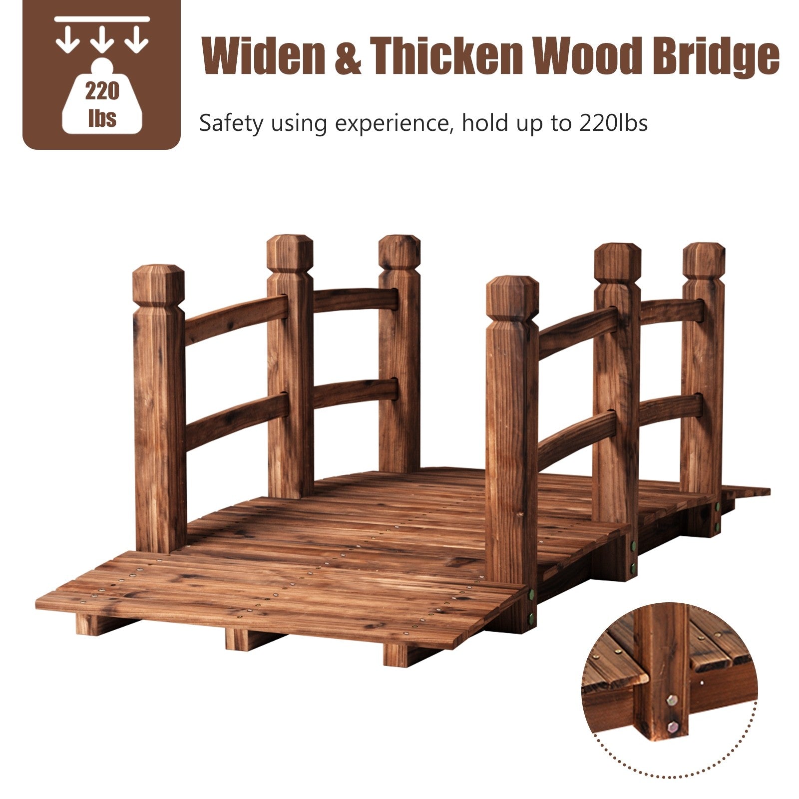 Giantex 5 Ft Wooden Garden Bridge, Stained Wood/Natural Wood Garden Bridge