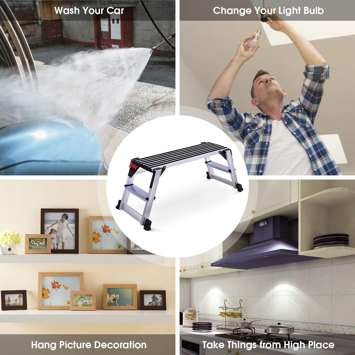 Giantex Aluminum Platform Non-Slip Folding Work Bench Drywall Stool Ladder 330lbs Capacity