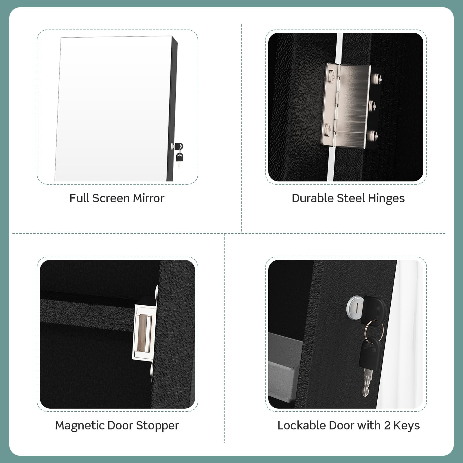 CHARMAID Rolling Jewelry Cabinet with Full Length Mirror