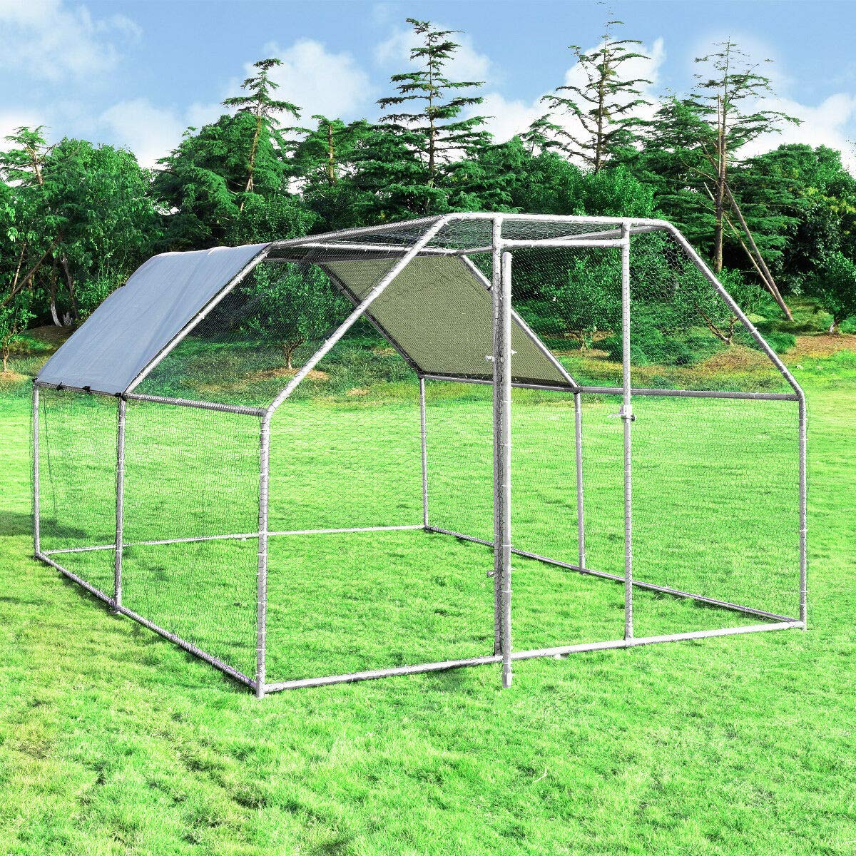 Large Metal Chicken Coop Walk-in Chicken Coops Hen Run House Shade Cage with Waterproof and Anti-Ultraviolet Cover for Outdoor Backyard