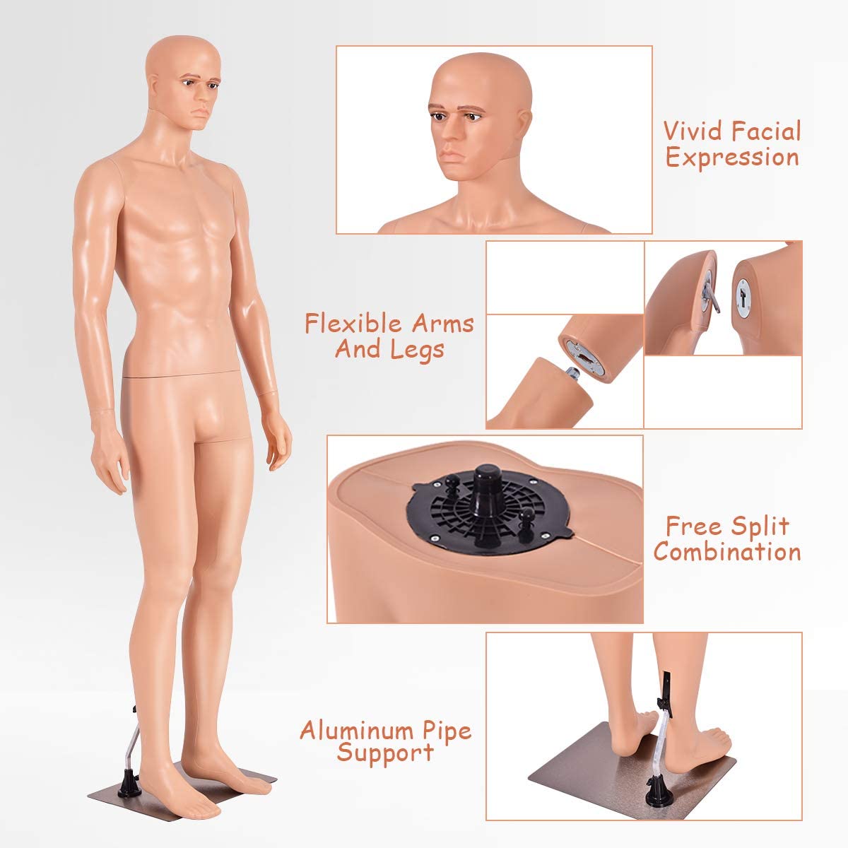 Giantex 6 Ft Male Mannequin, Adjustable Dress Mannequin Full Body w/Separated Fingers