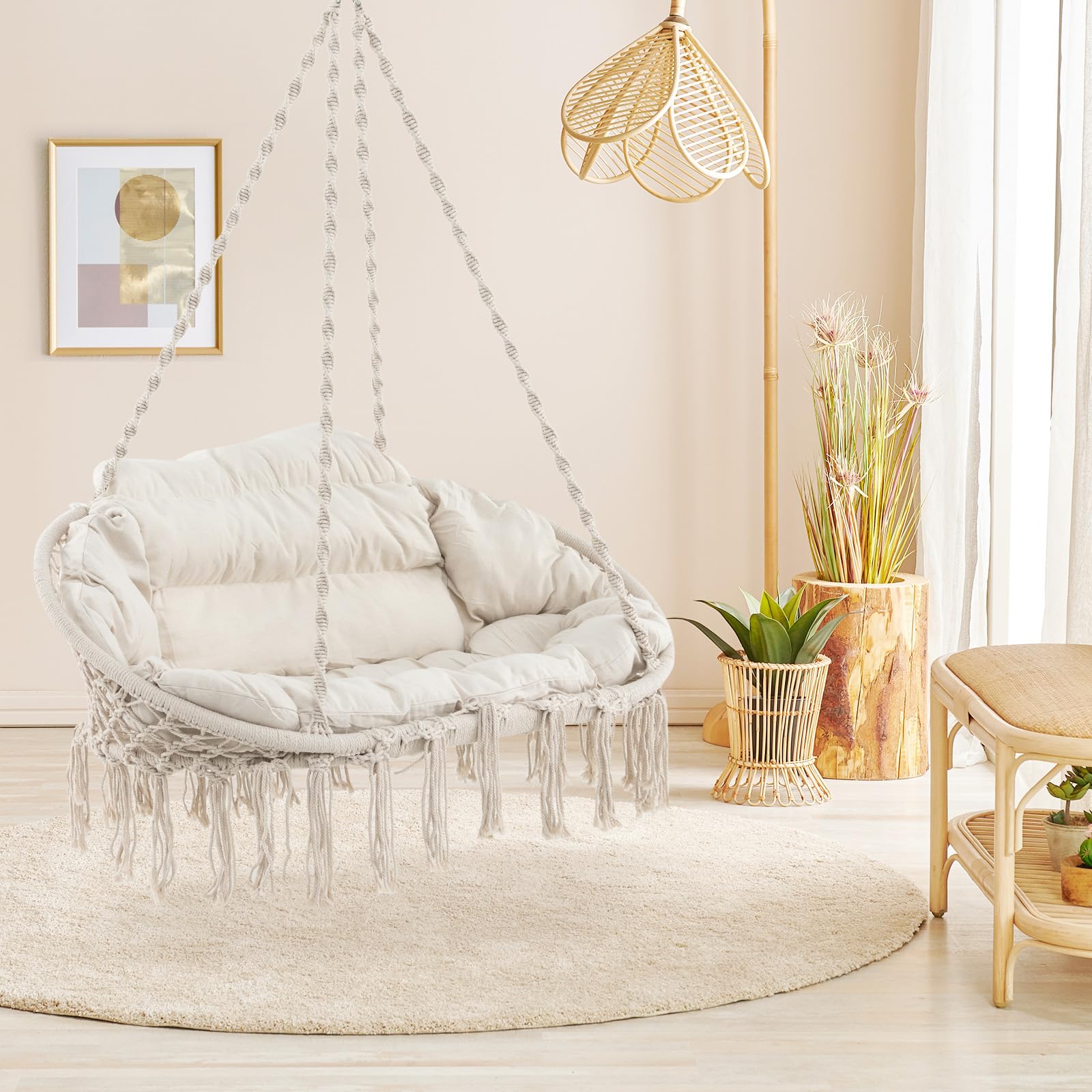 Giantex Hammock Chair, Macrame Hanging Chair with Removable Cushion, Max 440 lbs, Swinging Chair, Beige