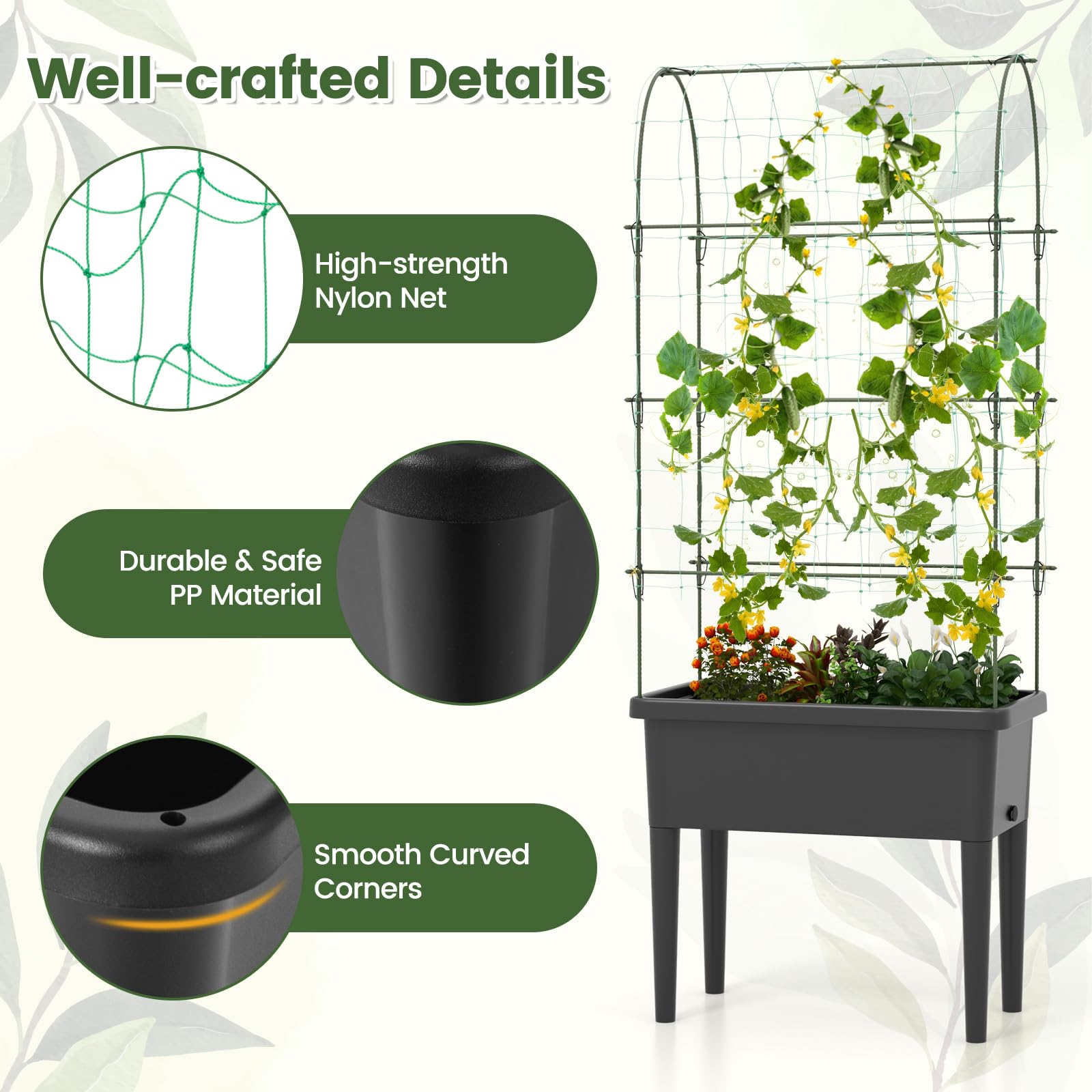 Giantex Raised Garden Bed with Climbing Trellis, Self-Watering Elevated Planter