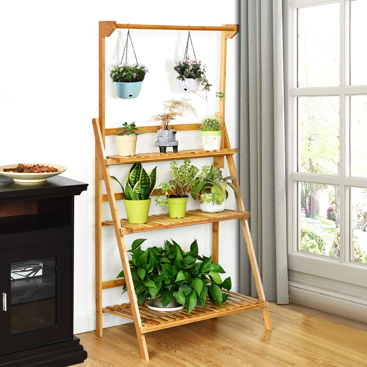 Giantex 3-Tier Hanging Plant Stand Storage Shelf, Folding Flower Pot Organizer Display Storage Rack