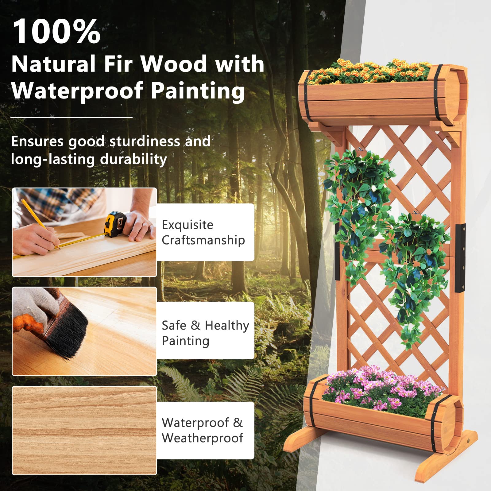 Giantex Raised Garden Bed with 2 Barrel Planters & Trellis