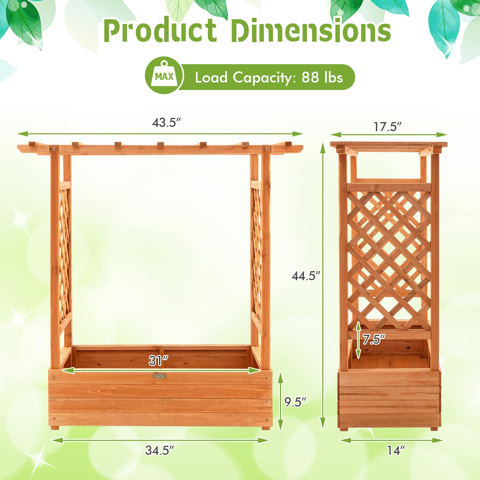 Giantex Raised Garden Bed with Trellis, Wood Planter Box with Roof & Side Trellis, Drain Holes