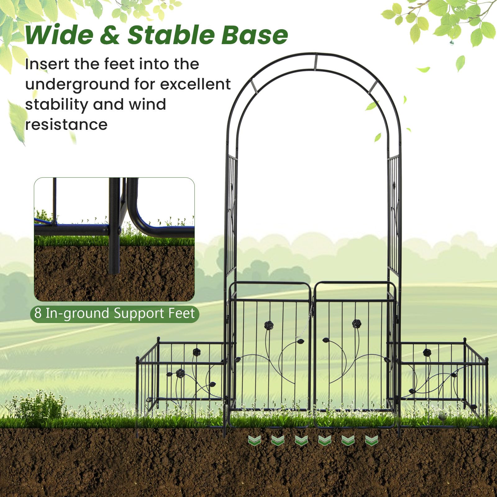 Giantex Garden Arch with Planter - 87 inch Metal Garden Arbor with Gate