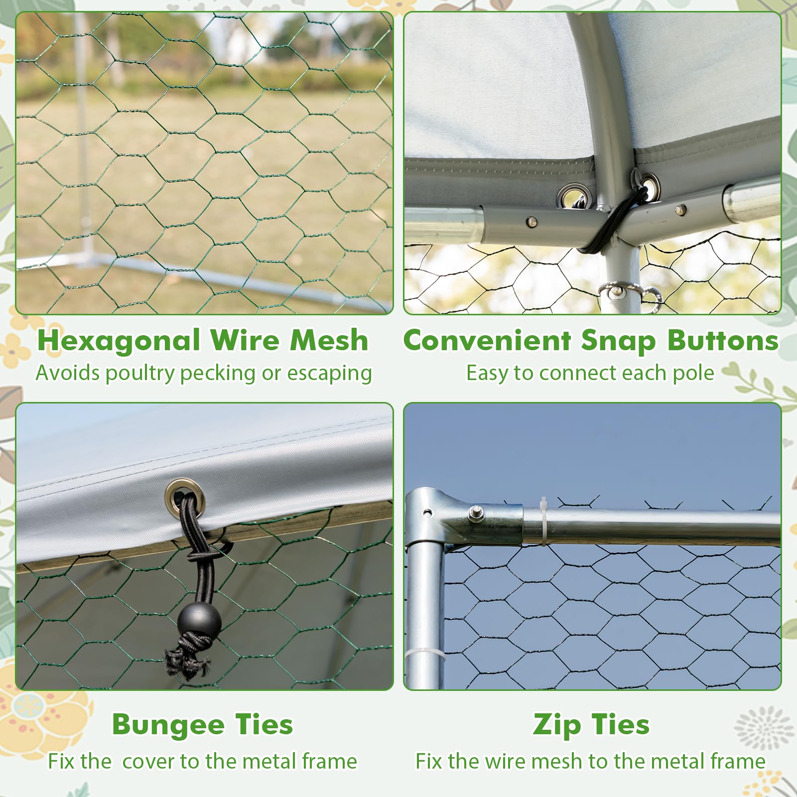 Giantex Large Metal Chicken Run - 13ft Hexagon Walk-in Chicken Coop