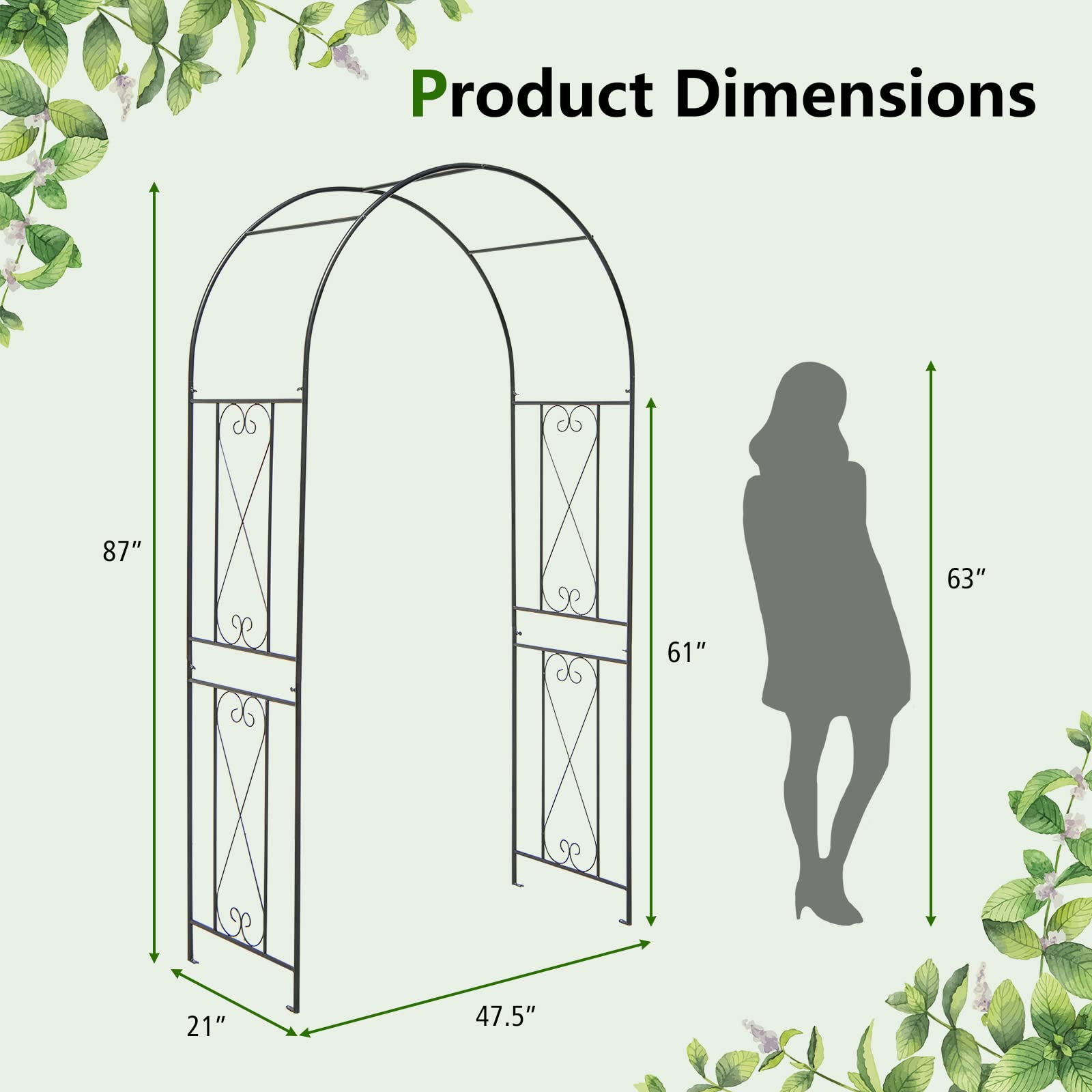 Giantex Garden Arbors Trellises, 7.2FT Metal Garden Arch for Climbing Plants Roses